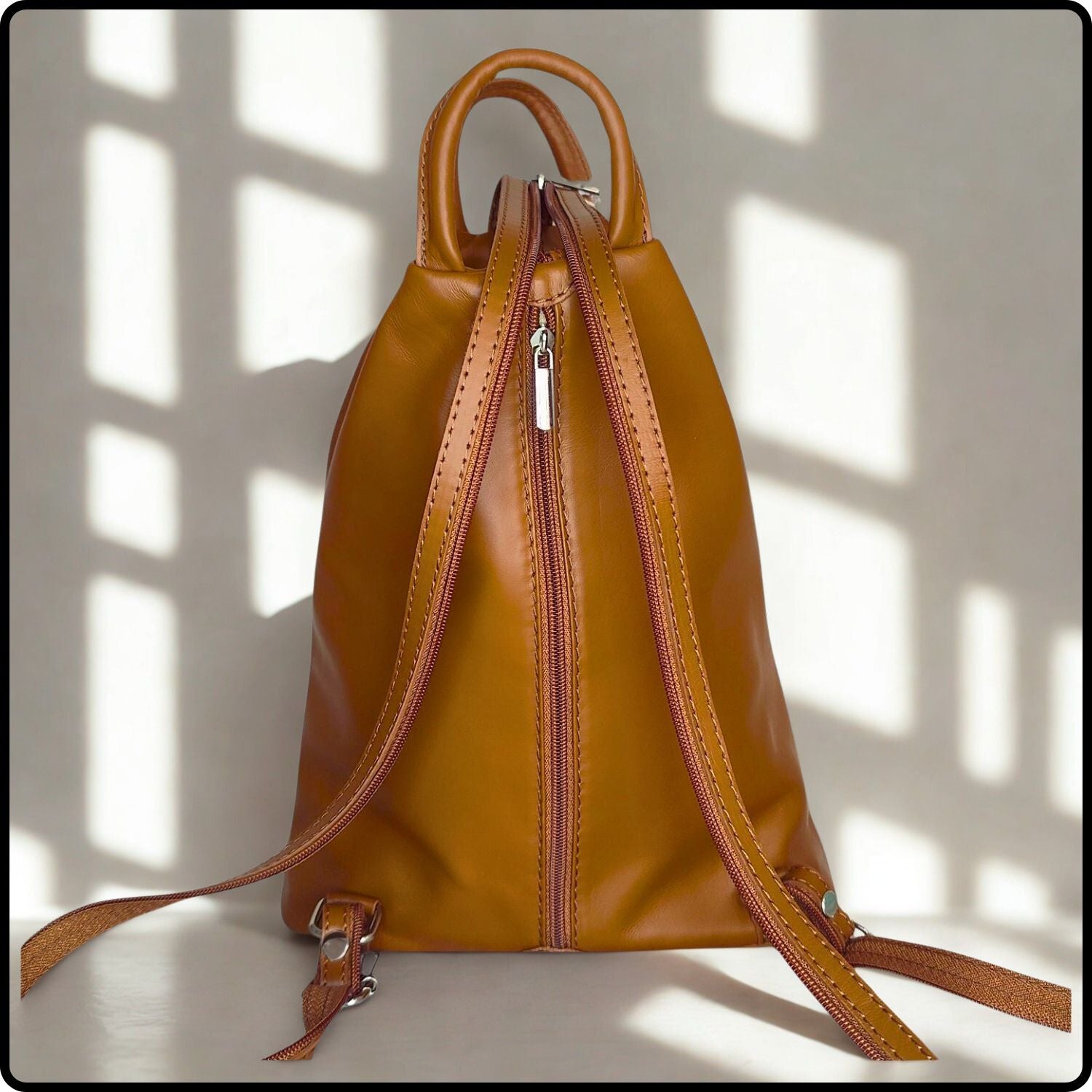 Large Soft Leather Backpack - VPR244-CAMEL
