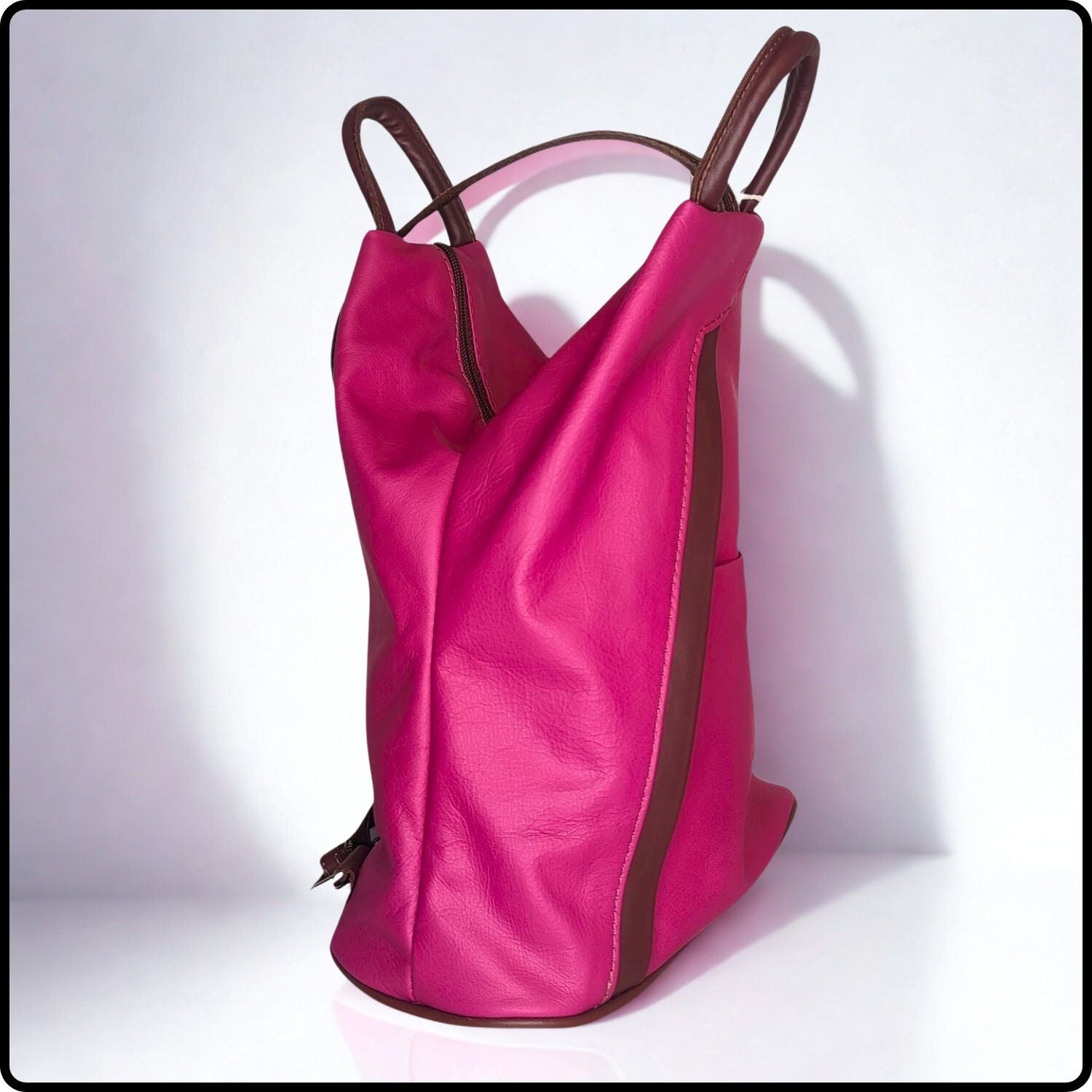 Large Soft Leather Backpack - VPR244-FUCHSIA/BROWN