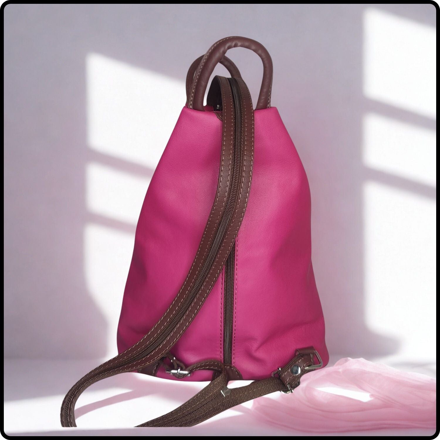 Large Soft Leather Backpack - VPR244-FUCHSIA/BROWN