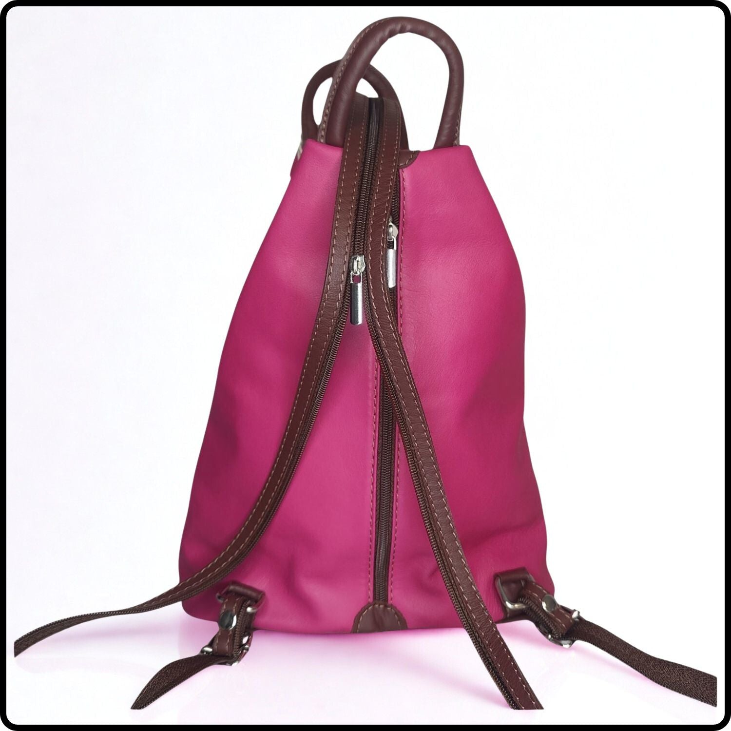 Large Soft Leather Backpack - VPR244-FUCHSIA/BROWN