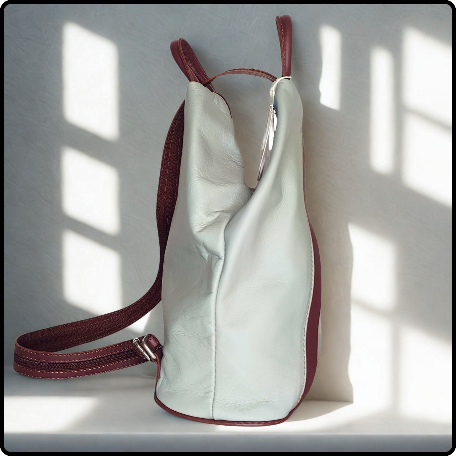 Large Soft Leather Backpack - VPR244-LIGHT GREY/BROWN