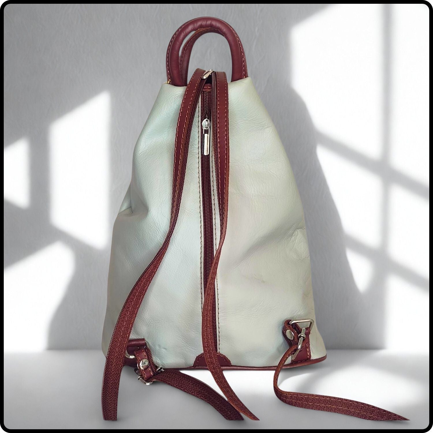 Large Soft Leather Backpack - VPR244-LIGHT GREY/BROWN