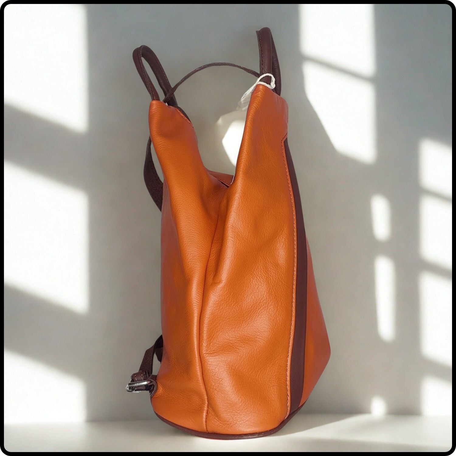 Large Soft Leather Backpack - VPR244-ORANGE/BROWN