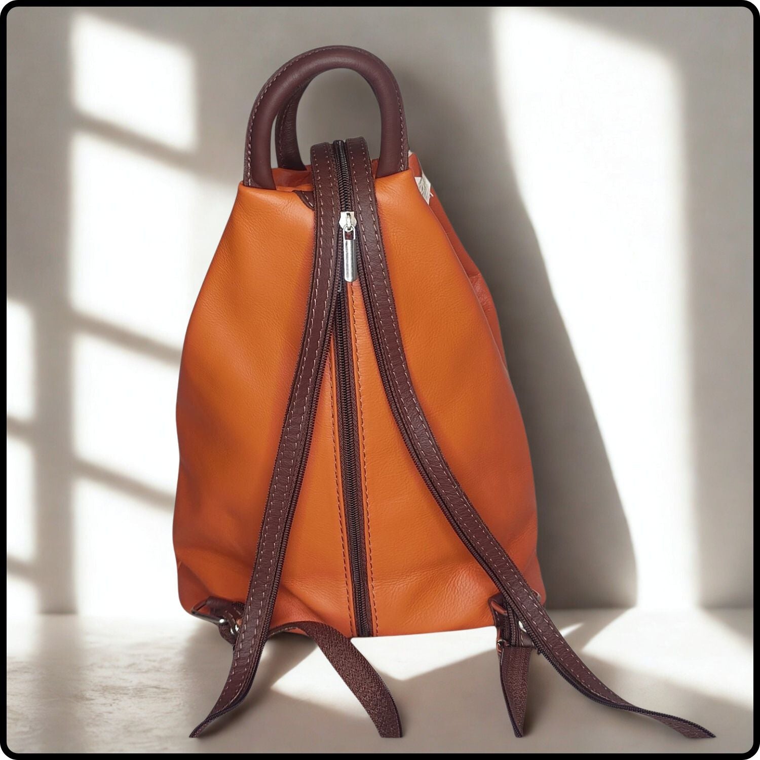 Large Soft Leather Backpack - VPR244-ORANGE/BROWN