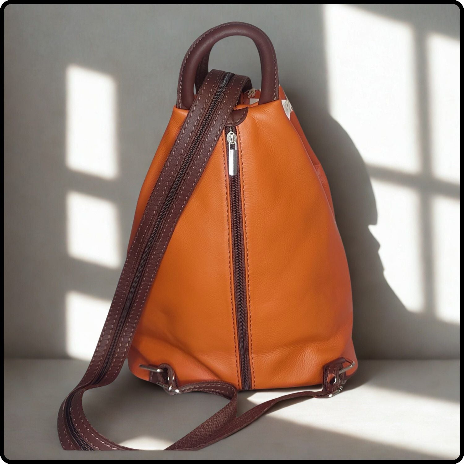 Large Soft Leather Backpack - VPR244-ORANGE/BROWN