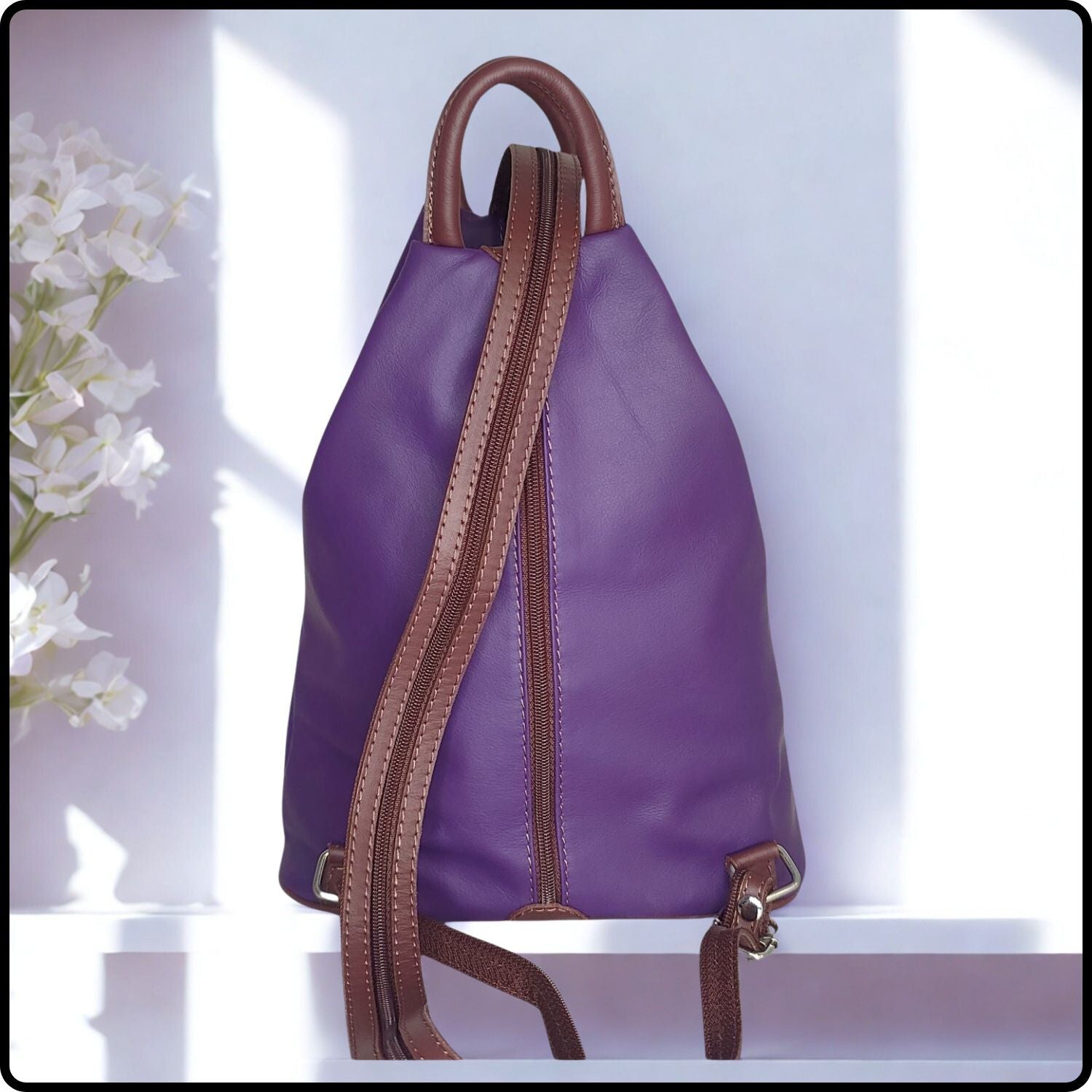 Large Soft Leather Backpack - VPR244-PURPLE/BROWN