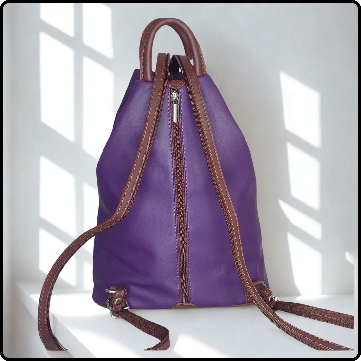 Large Soft Leather Backpack - VPR244-PURPLE/BROWN