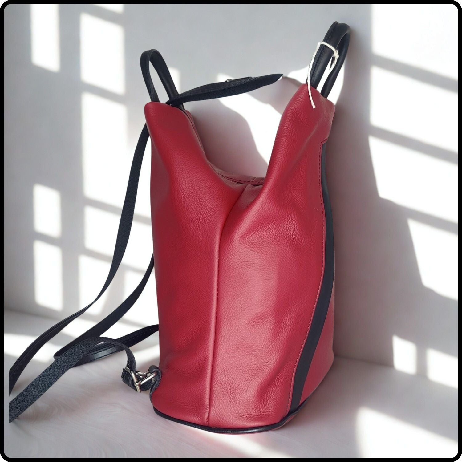 Large Soft Leather Backpack - VPR244-RED/BLACK