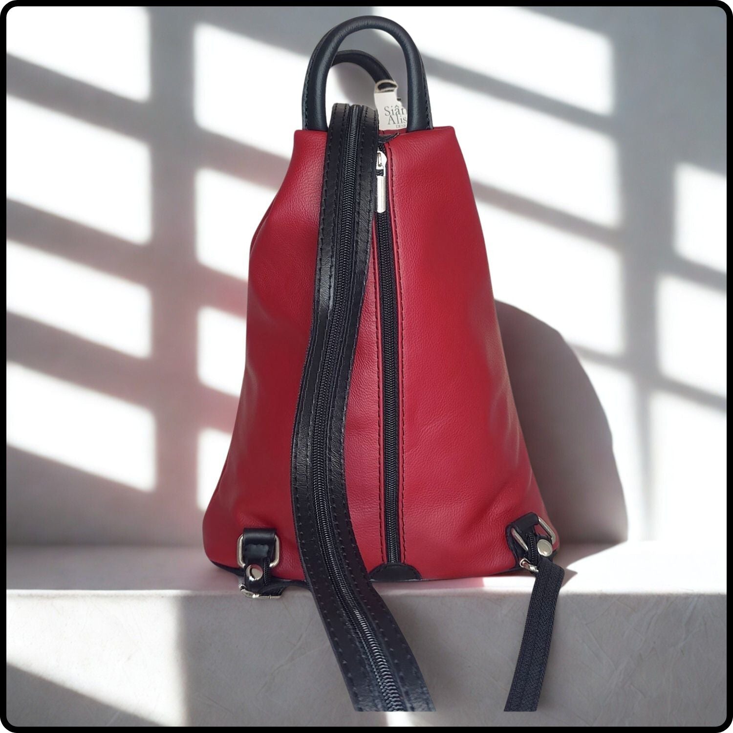 Large Soft Leather Backpack - VPR244-RED/BLACK