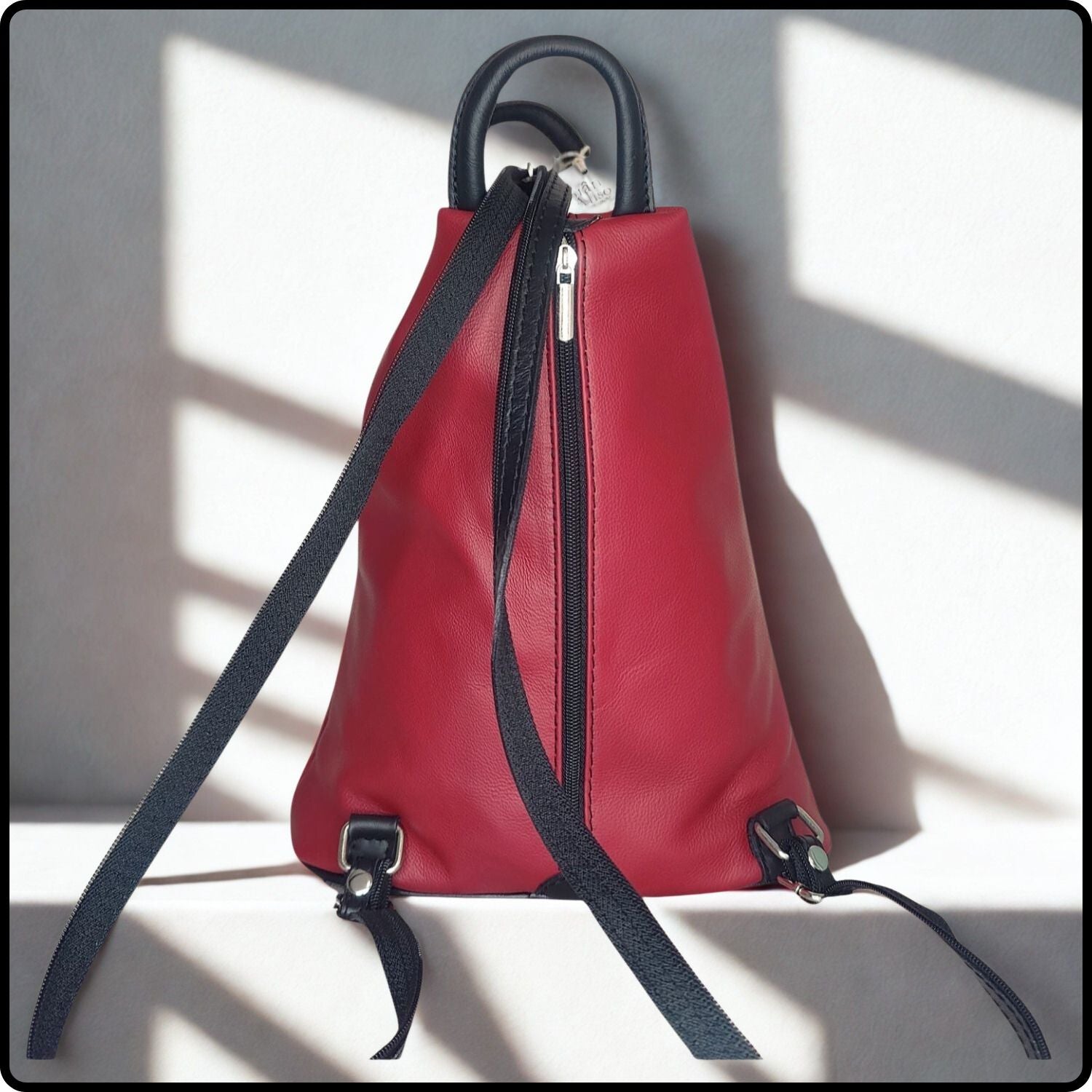 Large Soft Leather Backpack - VPR244-RED/BLACK