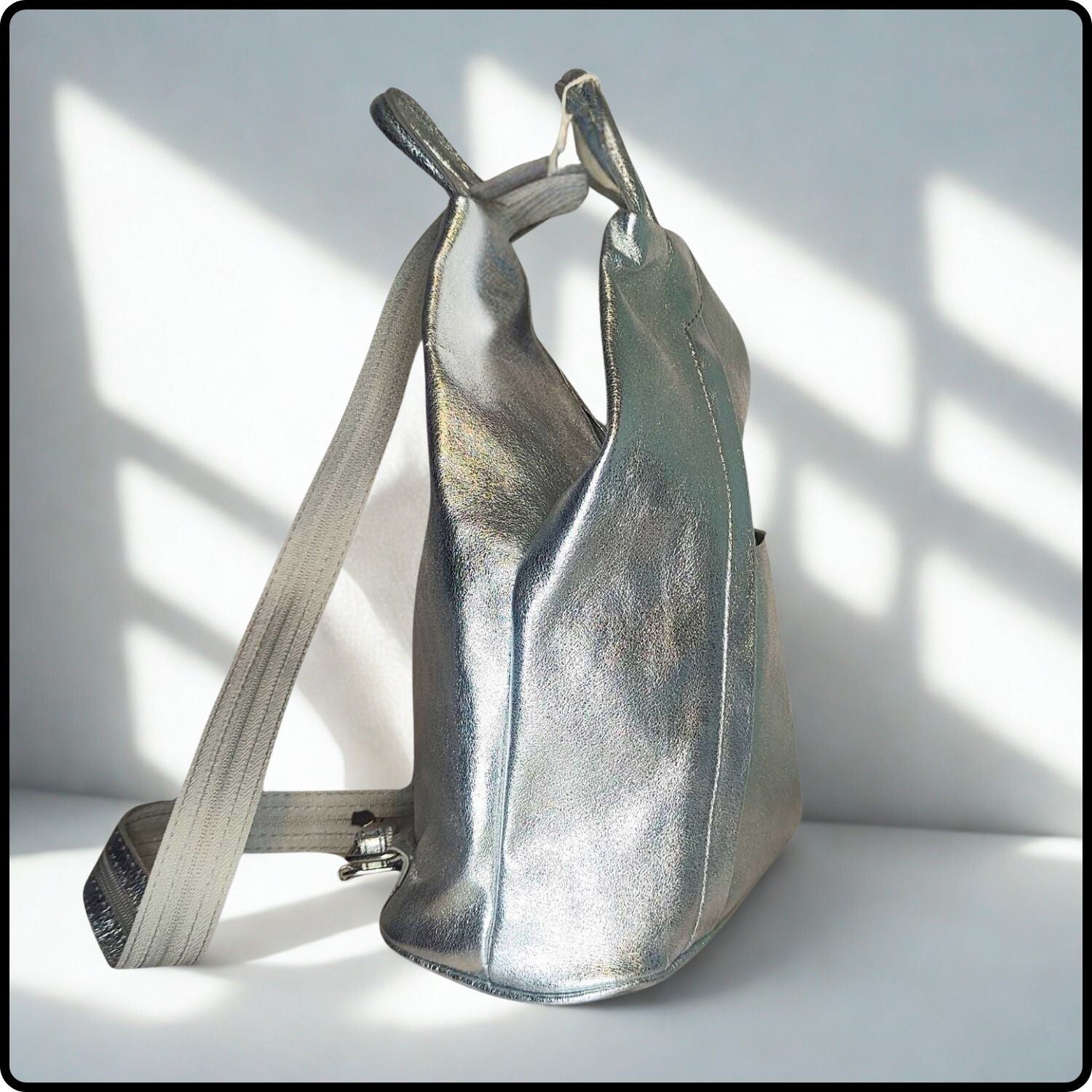 Large Soft Leather Backpack - VPR244-SILVER