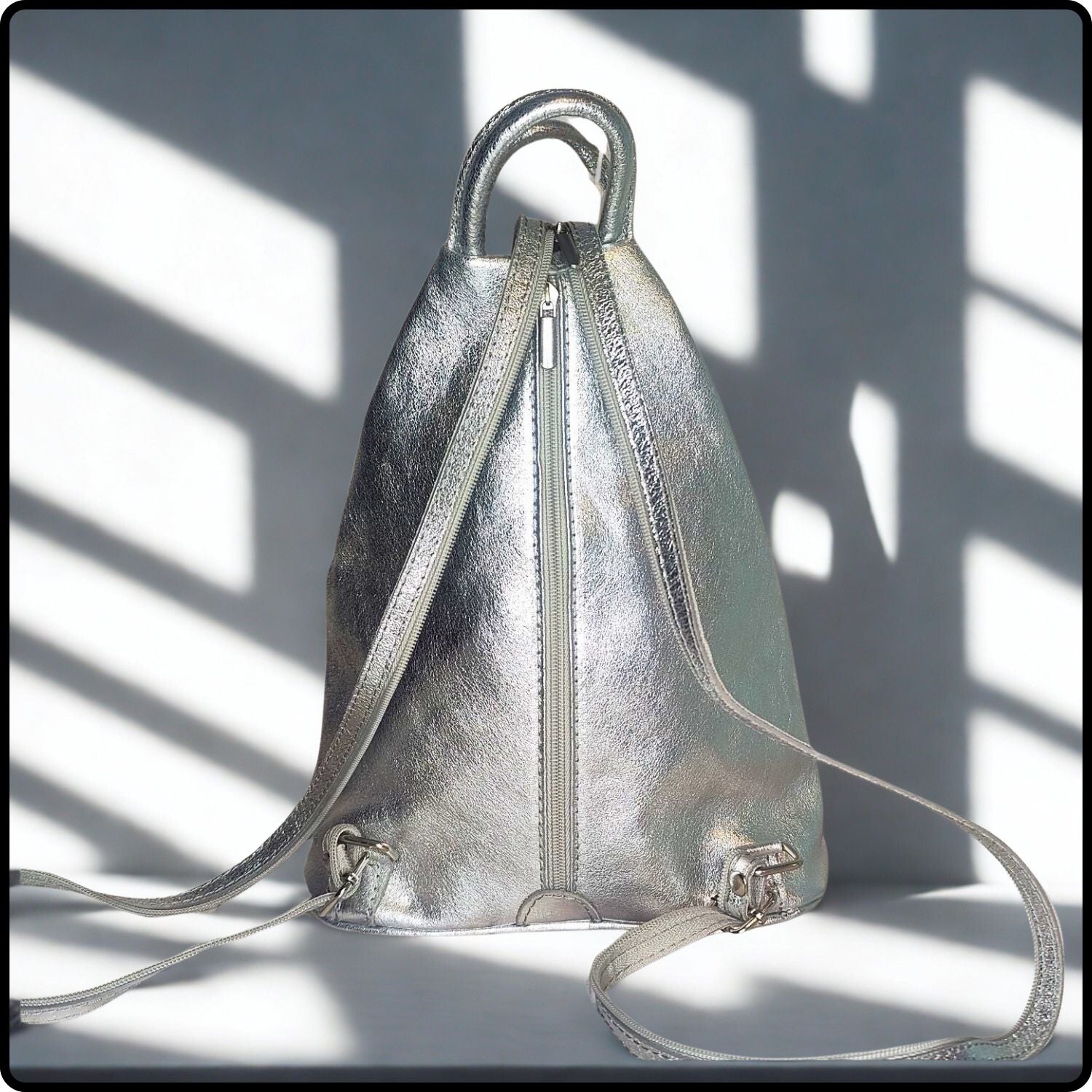 Large Soft Leather Backpack - VPR244-SILVER