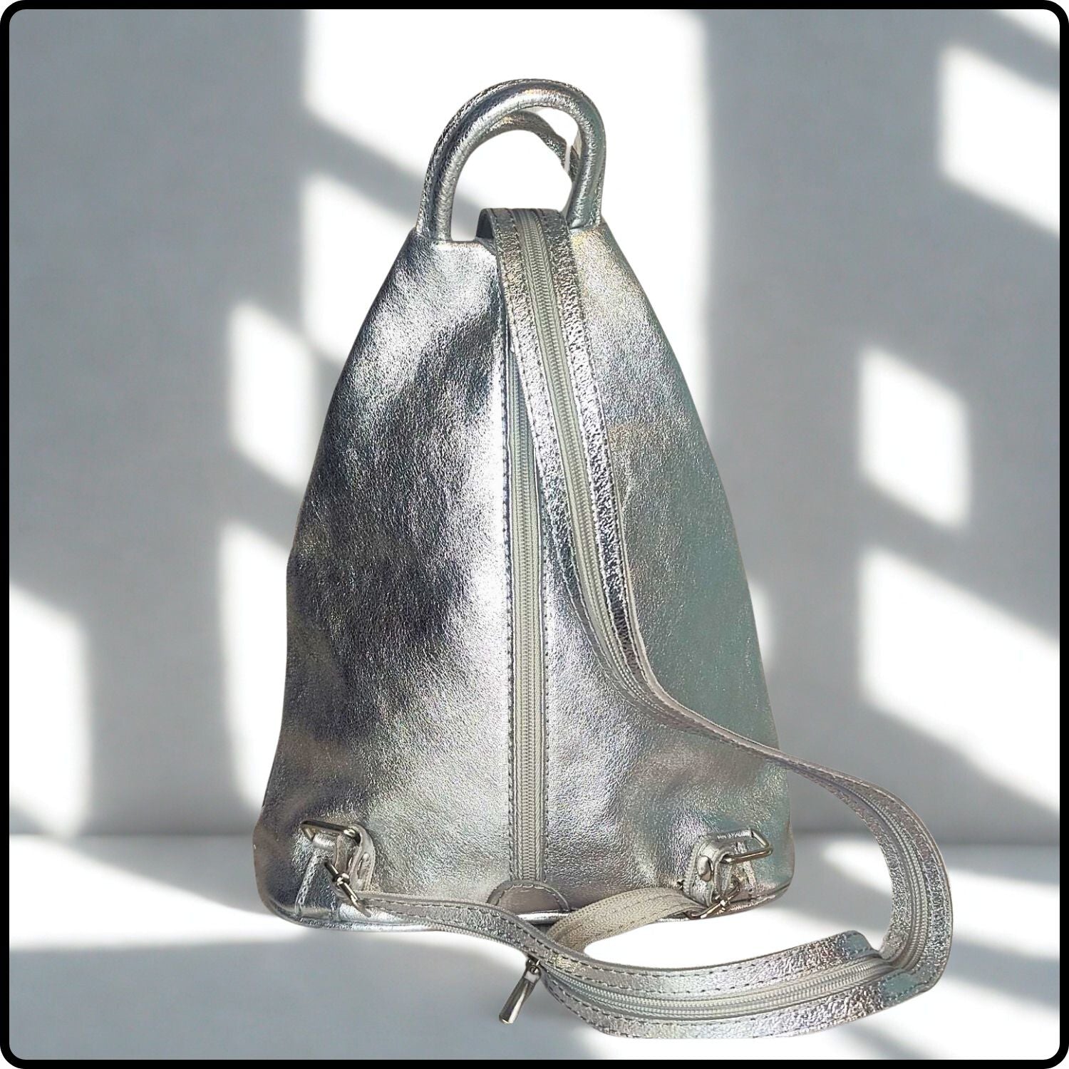 Large Soft Leather Backpack - VPR244-SILVER