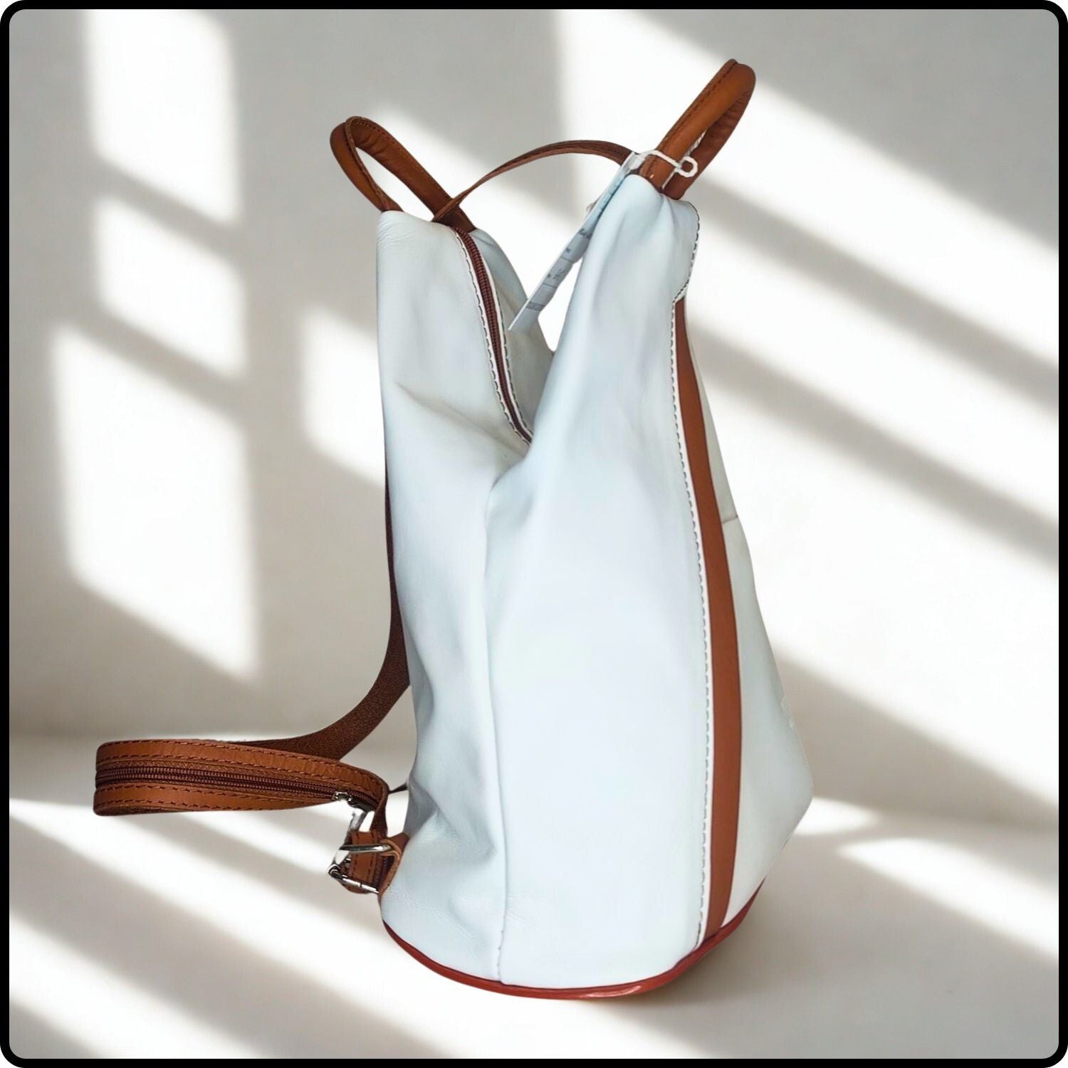 Large Soft Leather Backpack - VPR244-WHITE/TAN