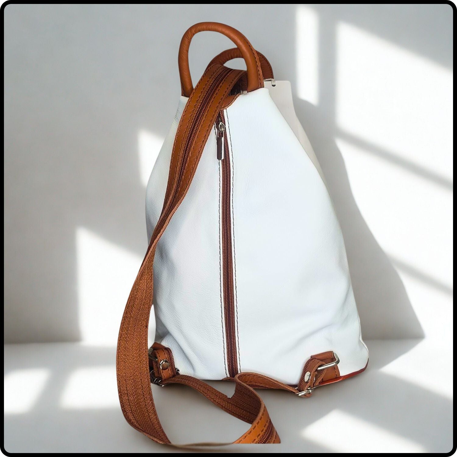 Large Soft Leather Backpack - VPR244-WHITE/TAN