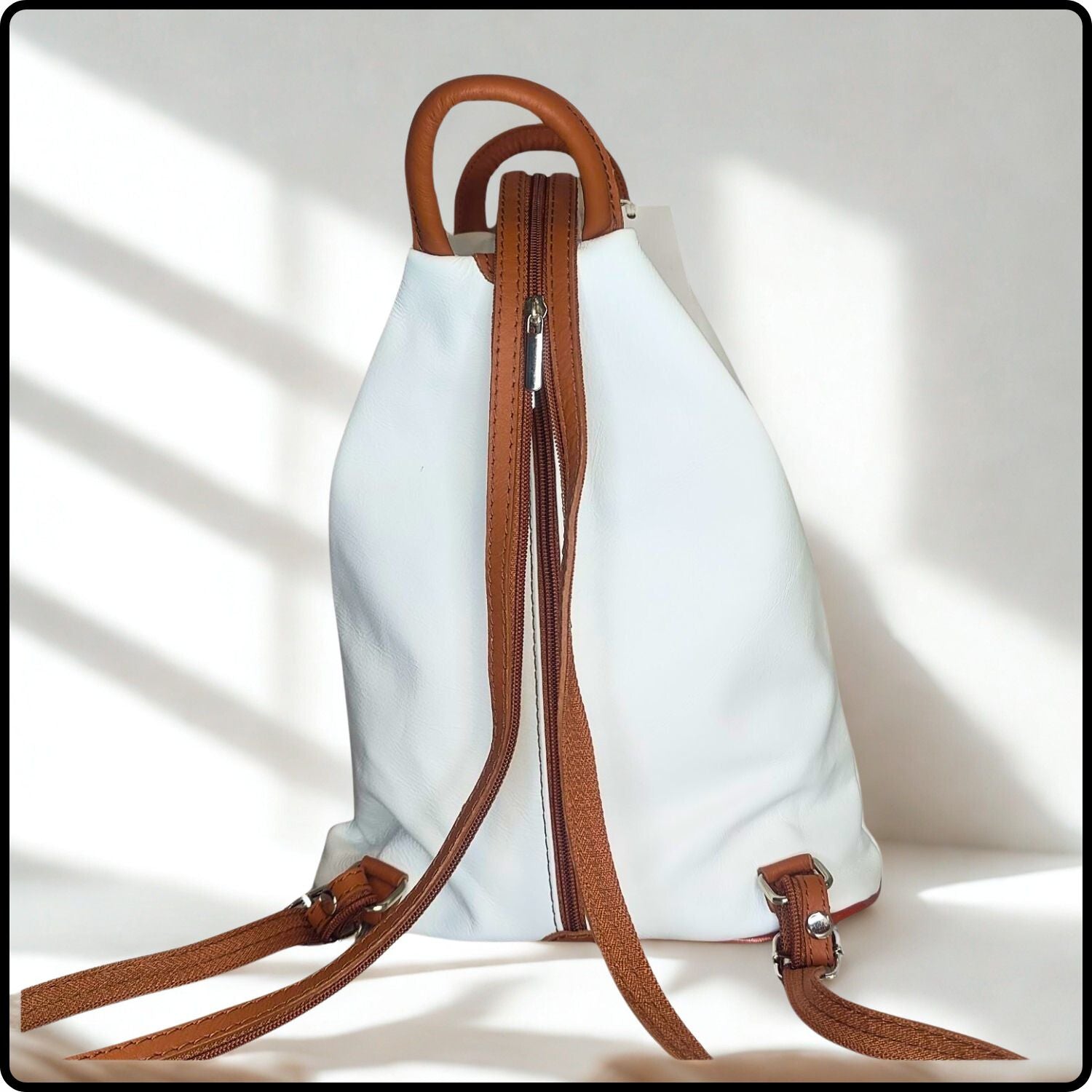 Large Soft Leather Backpack - VPR244-WHITE/TAN