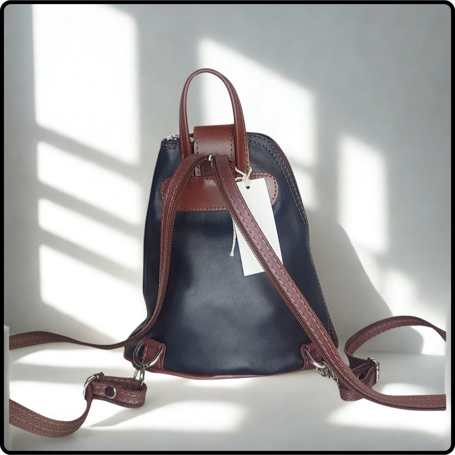 Small Soft Leather Backpack - VPB14-BLACK/BROWN