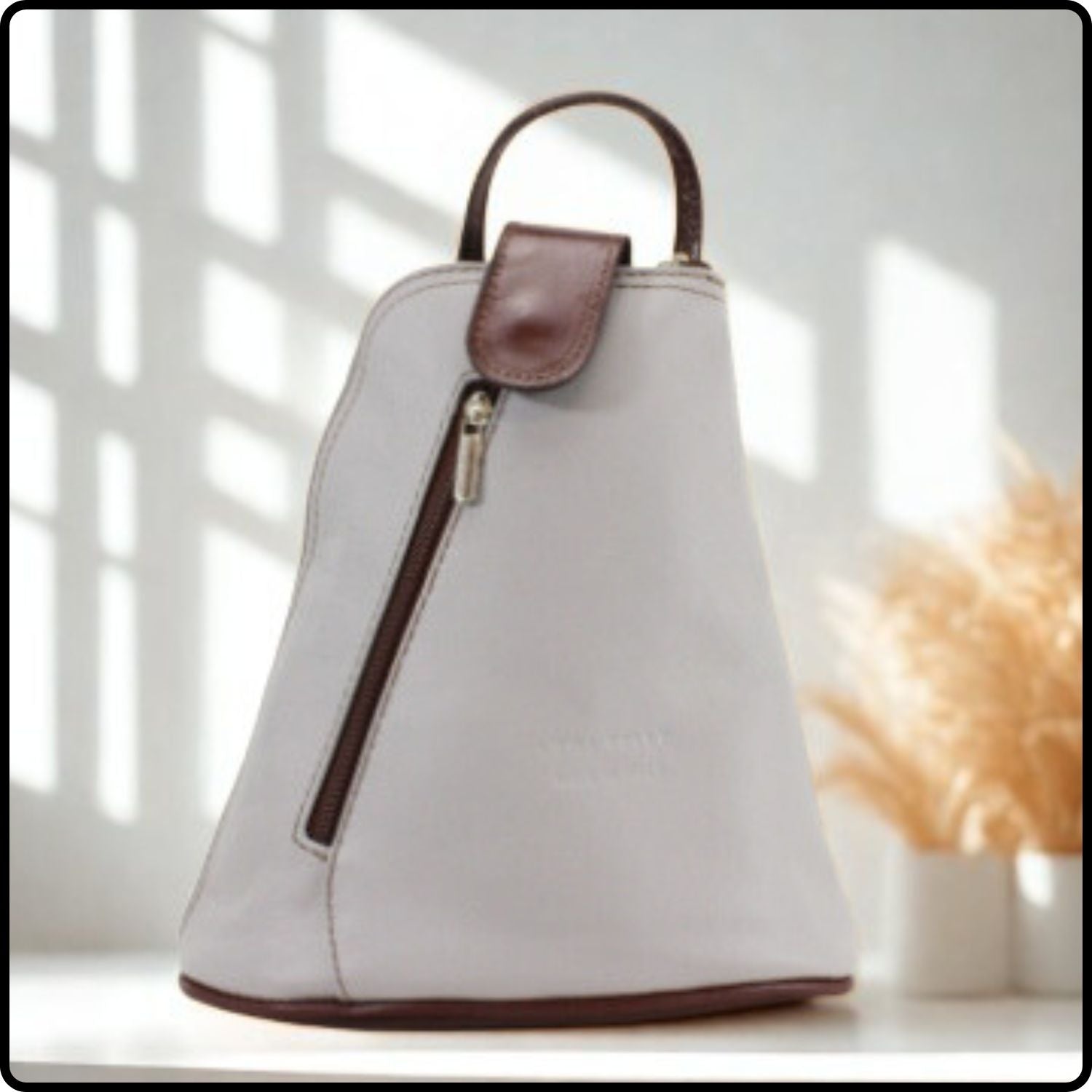Small Soft Leather Backpack - VPB14-LIGHTGREY/BROWN