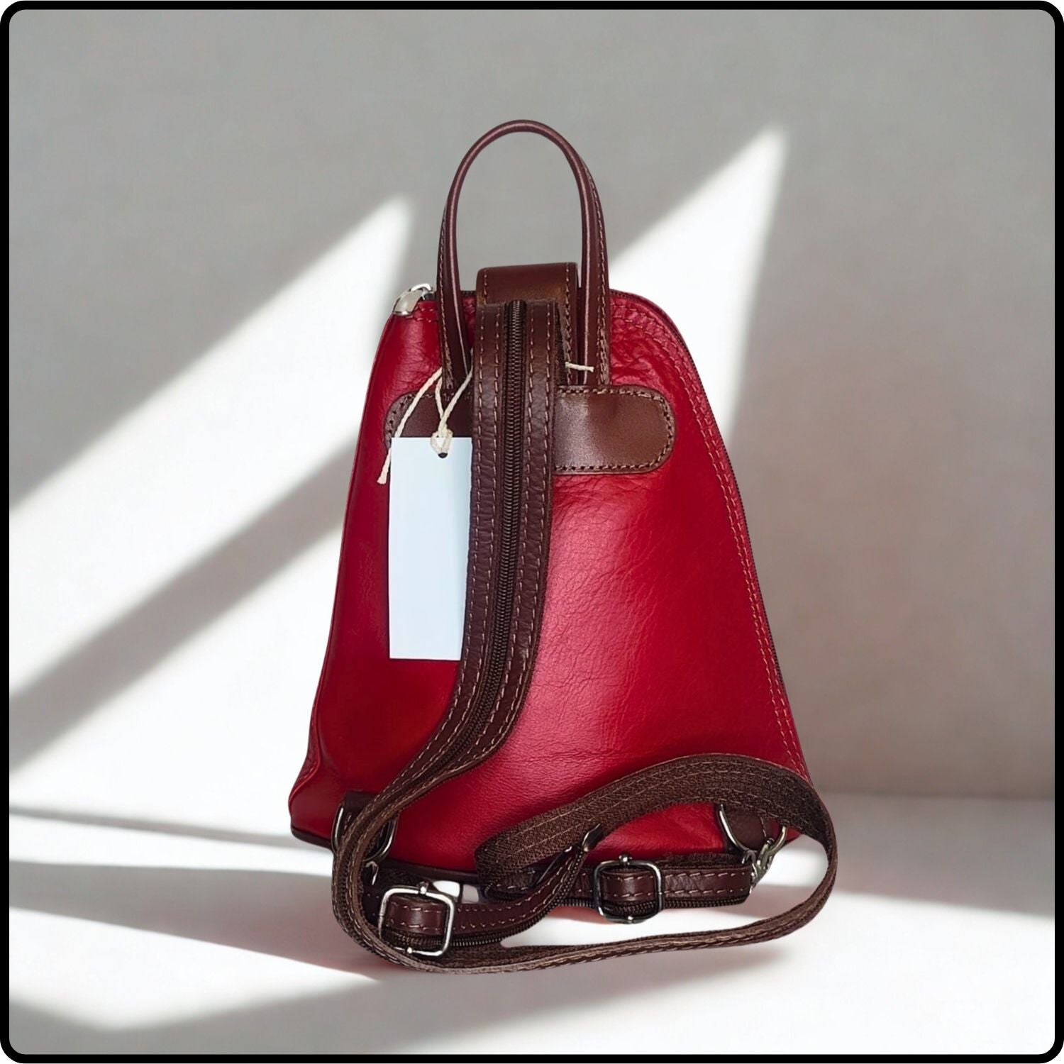 Small Soft Leather Backpack - VPB14-RED/BROWN
