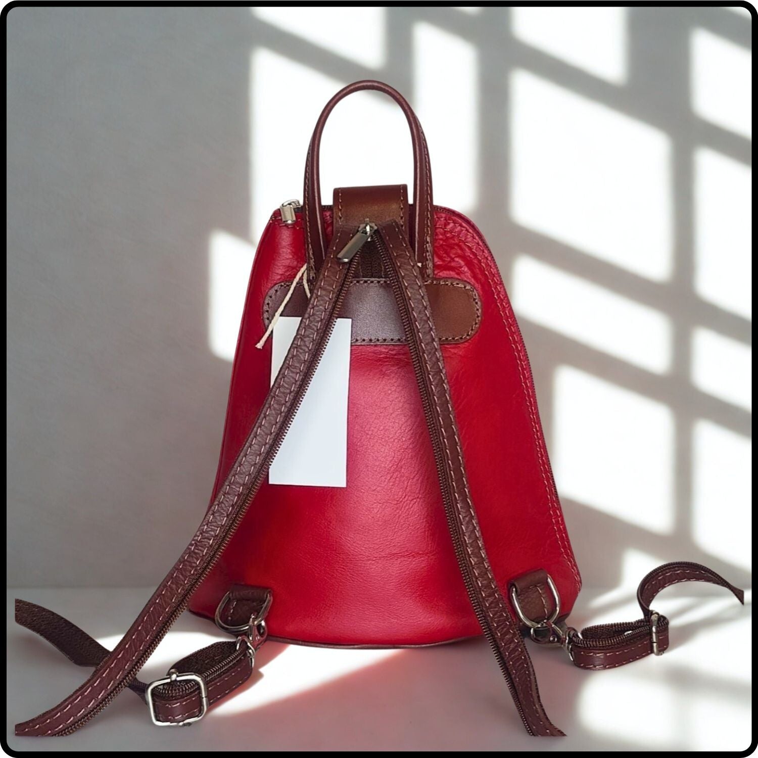 Small Soft Leather Backpack - VPB14-RED/BROWN