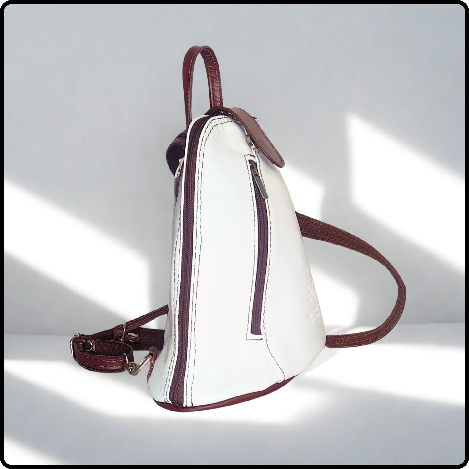 Small Soft Leather Backpack - VPB14-WHITE/BROWN