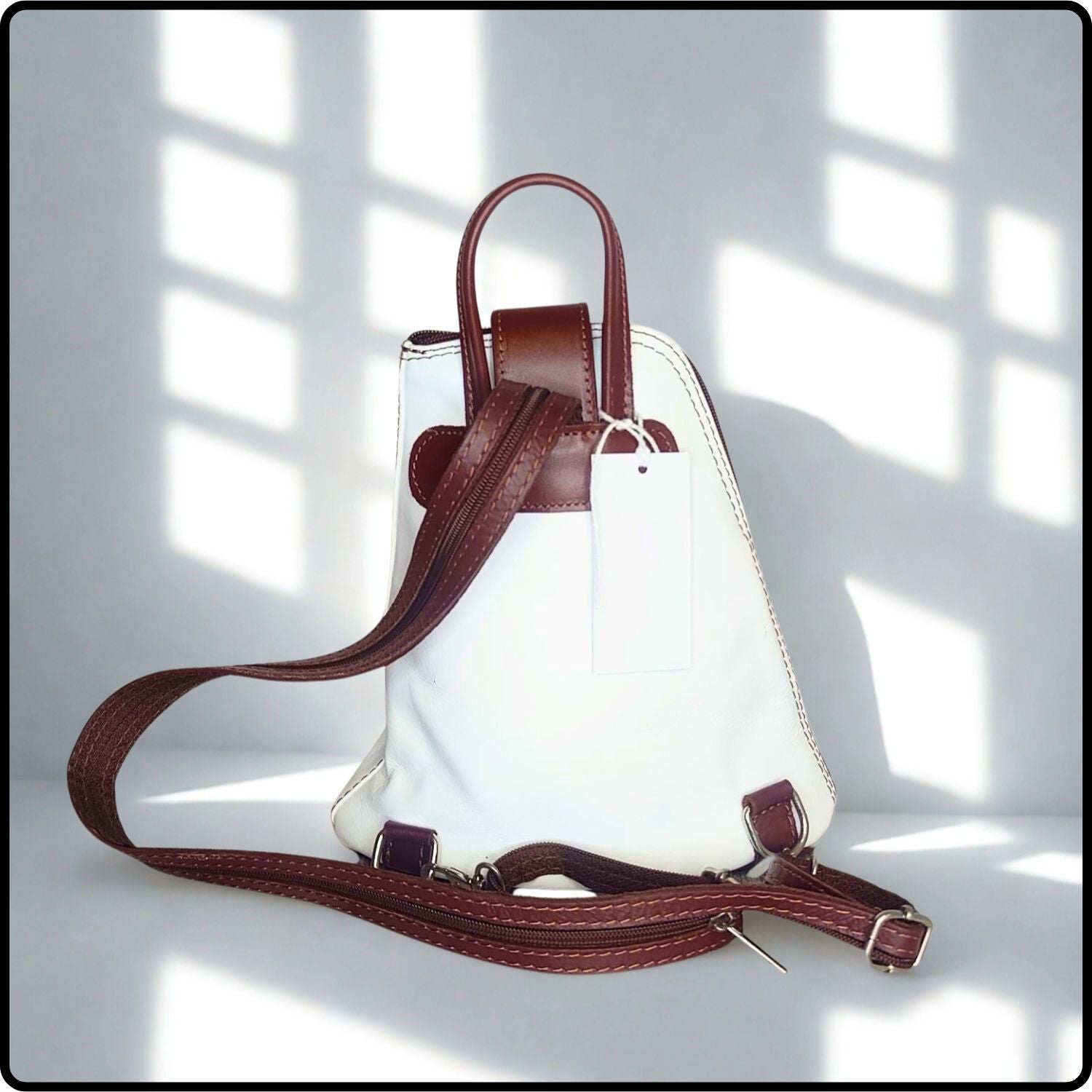 Small Soft Leather Backpack - VPB14-WHITE/BROWN