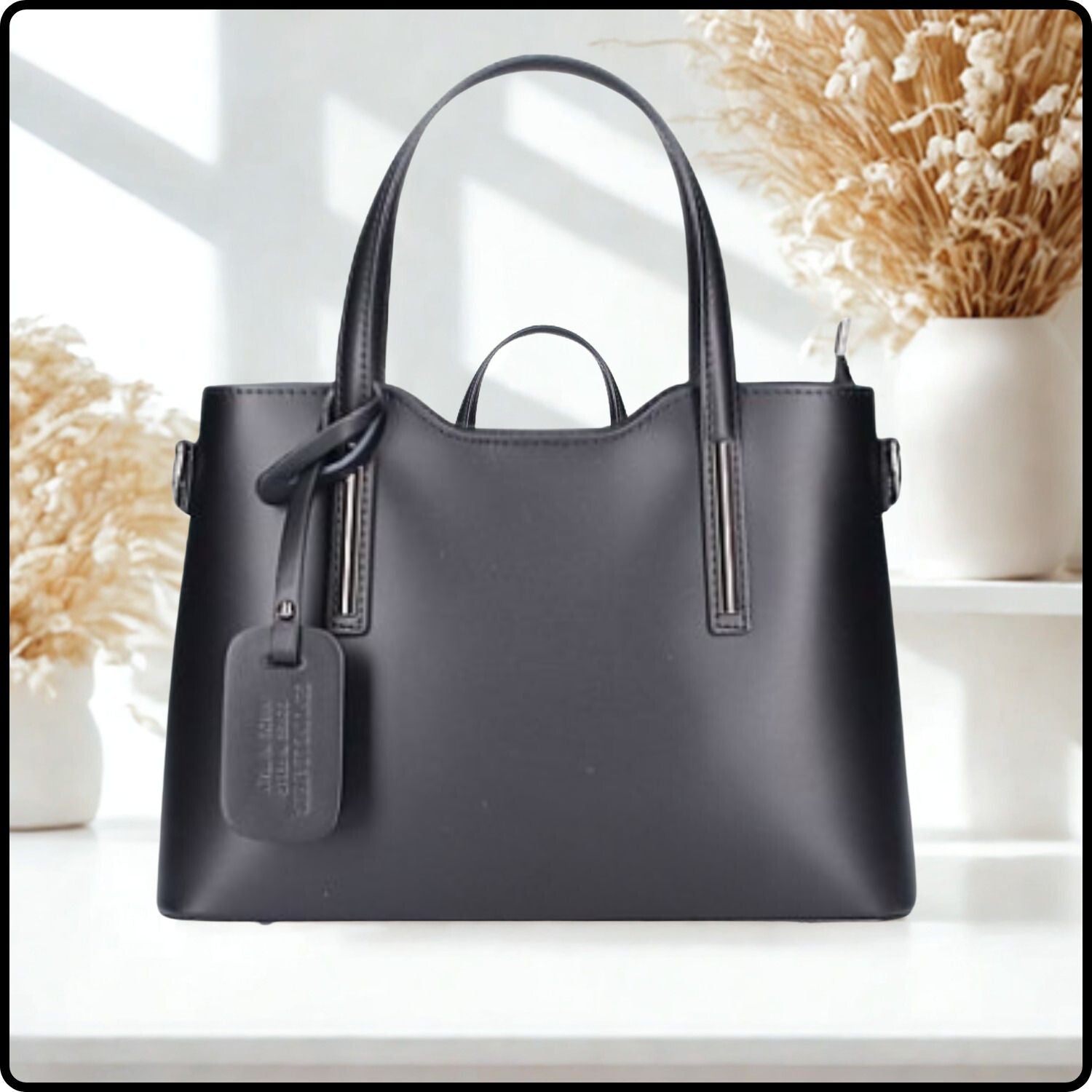 Soft Leather Double Compartment Handbag - M9018/NE-BLACK