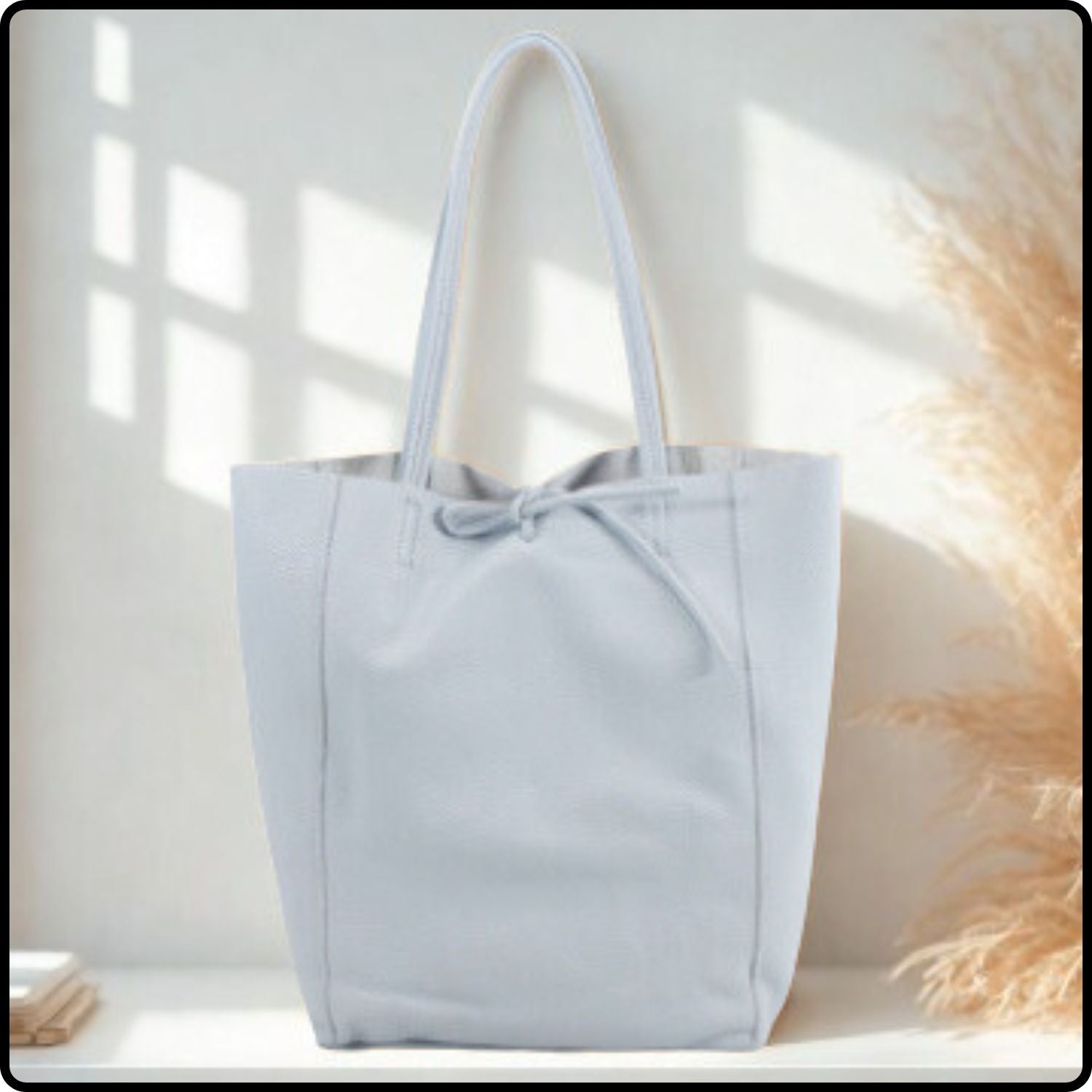 Pebbled Leather Tote Bag - VP8102-LIGHT BLUE
