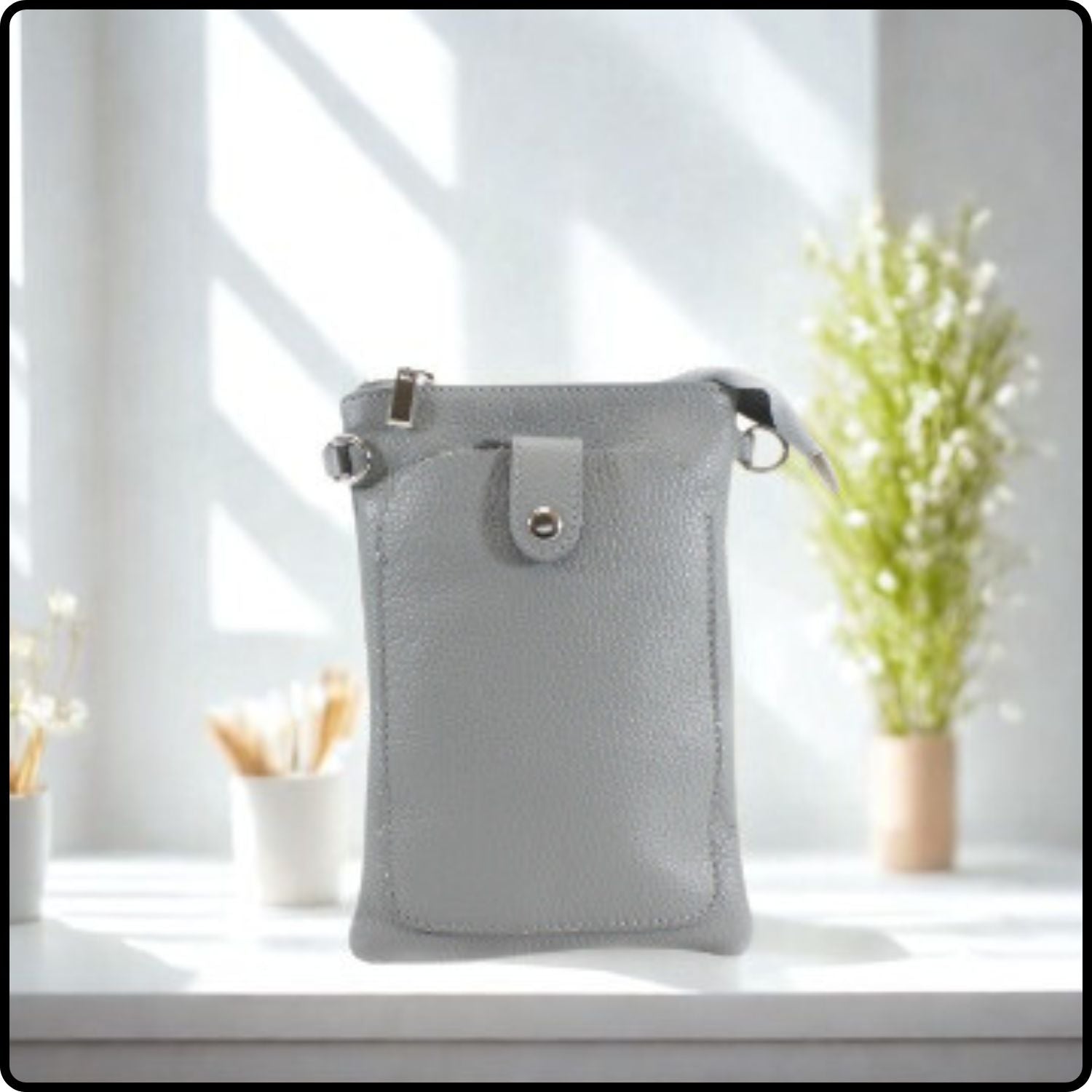 Pebbled Leather Mini Bag - VP9-LIGHT GREY