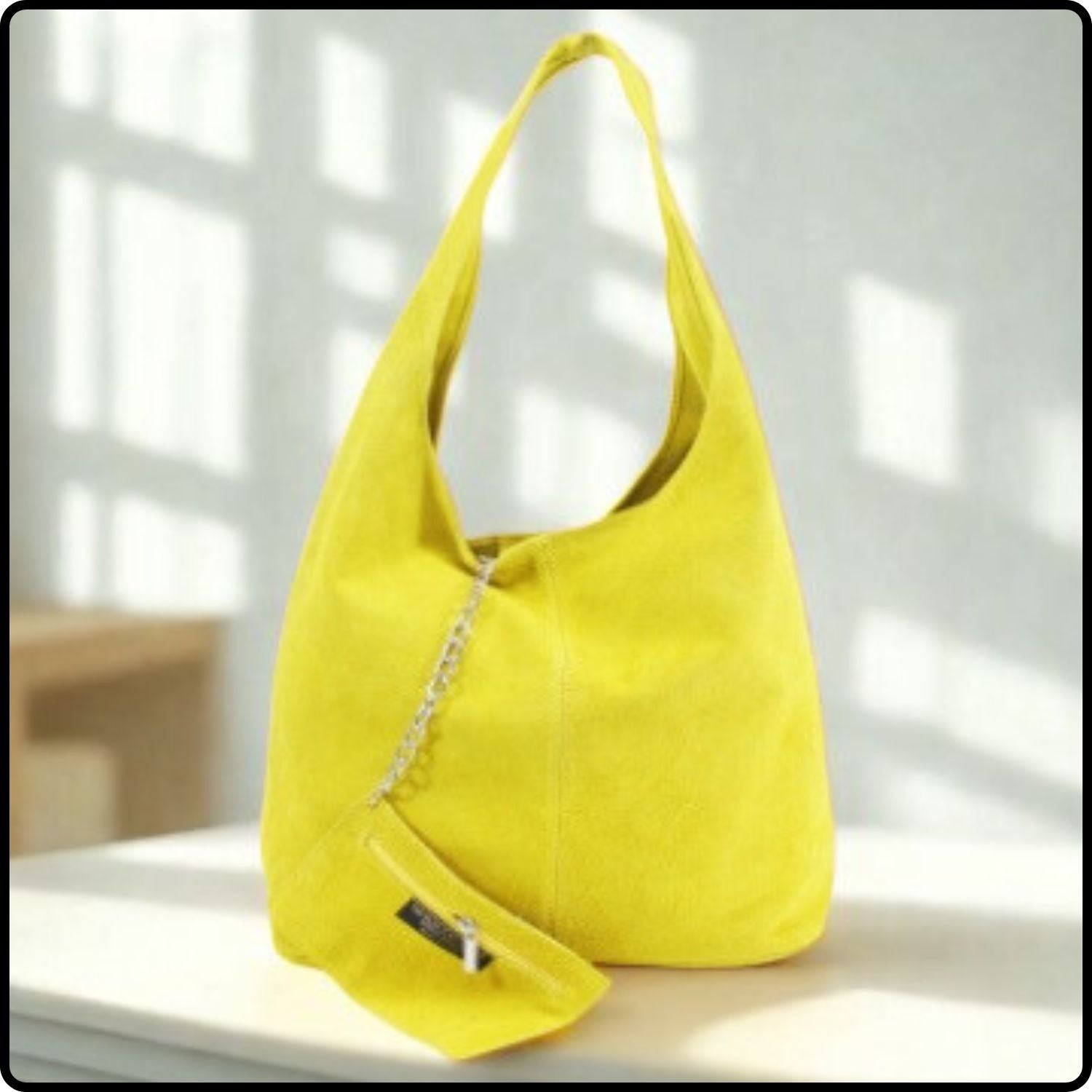Suede Leather Slouchy Bag - VP144-YELLOW