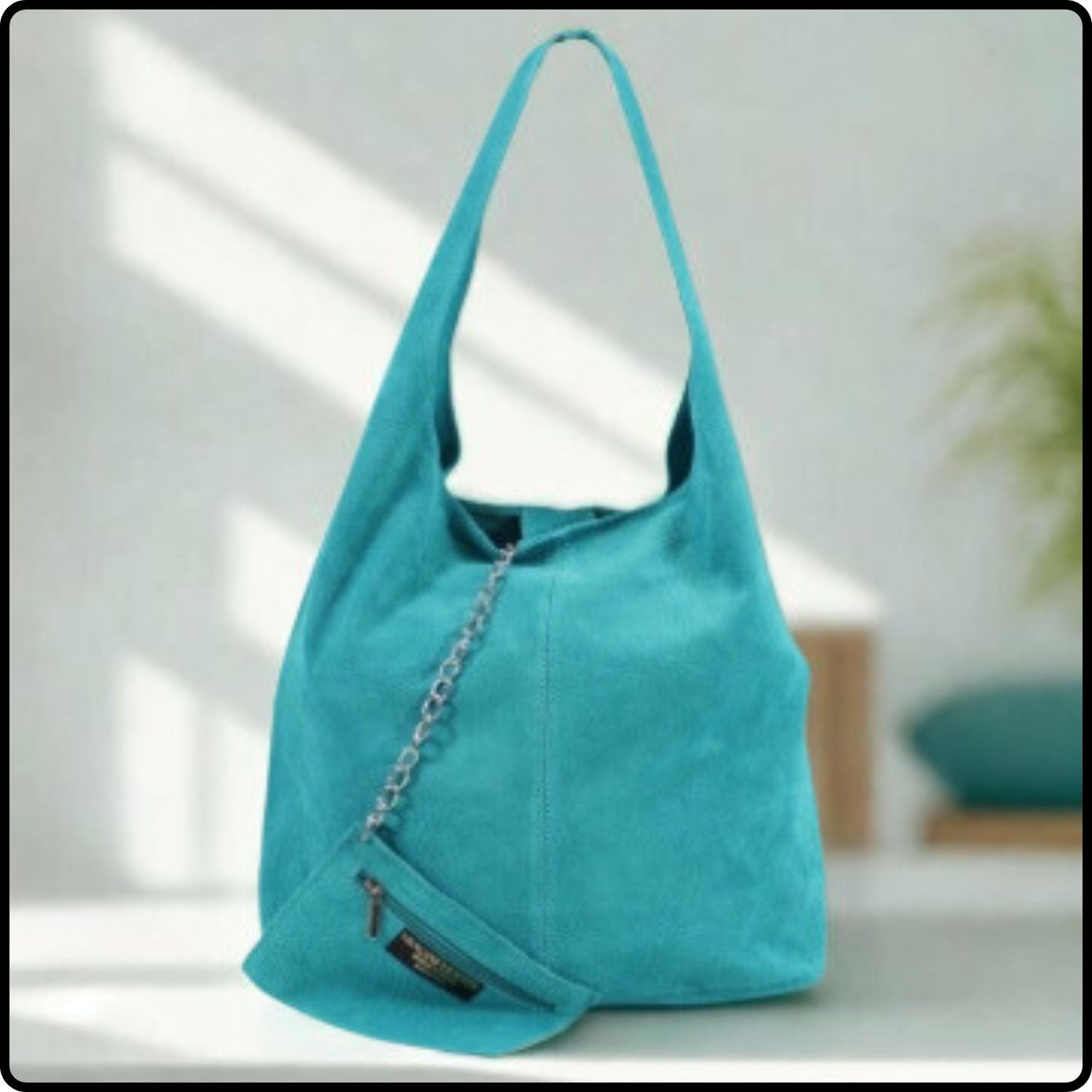 Suede Leather Slouchy Bag - VP144-TURQUOISE