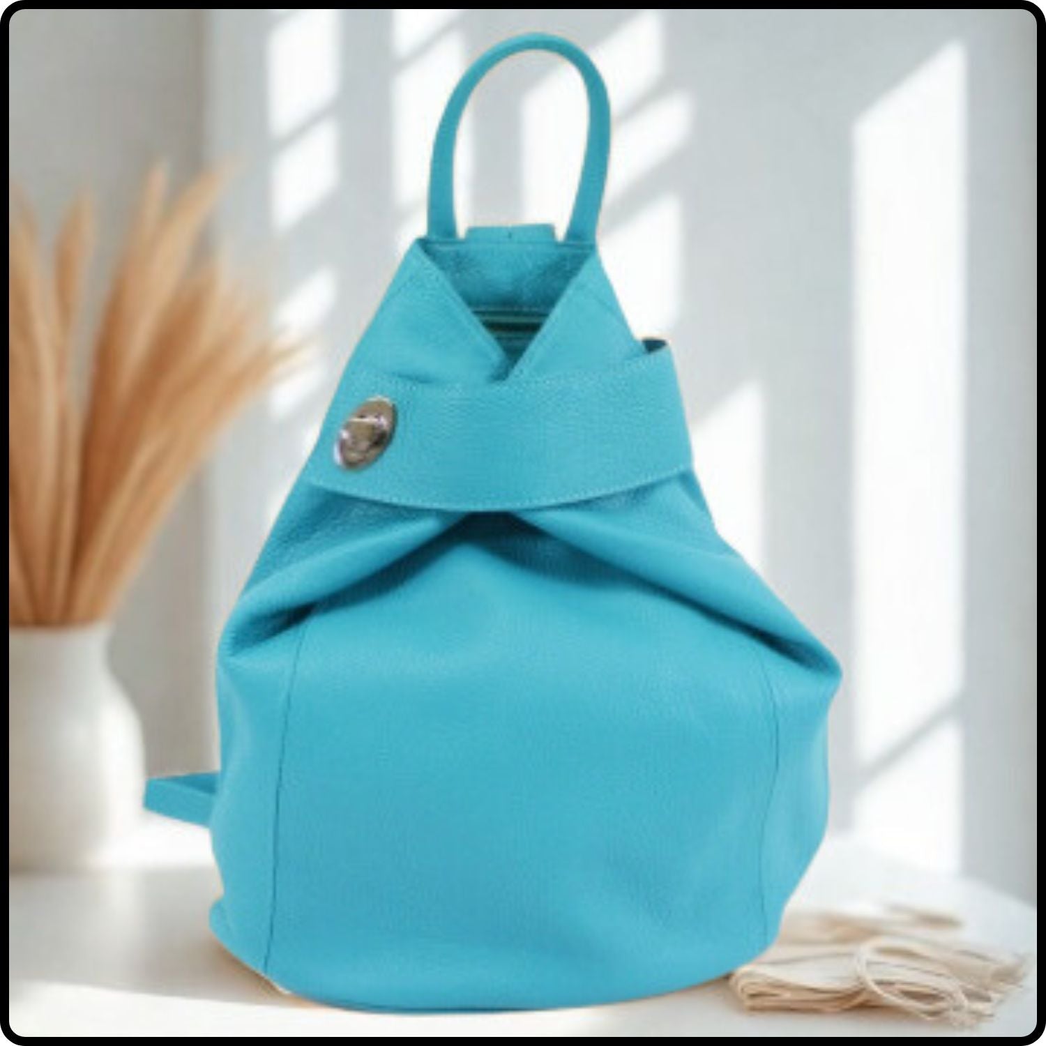 Large Pebbled Leather Lock Closure Backpack - VPR248-TURQUOISE