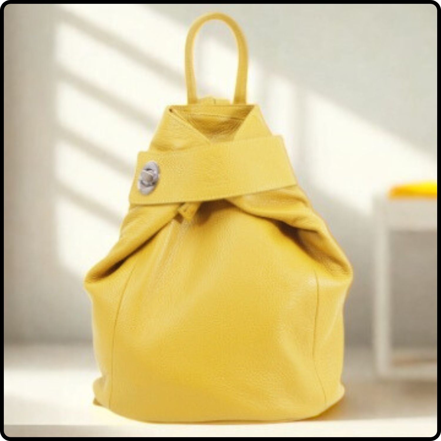 Large Pebbled Leather Lock Closure Backpack - VPR248-YELLOW