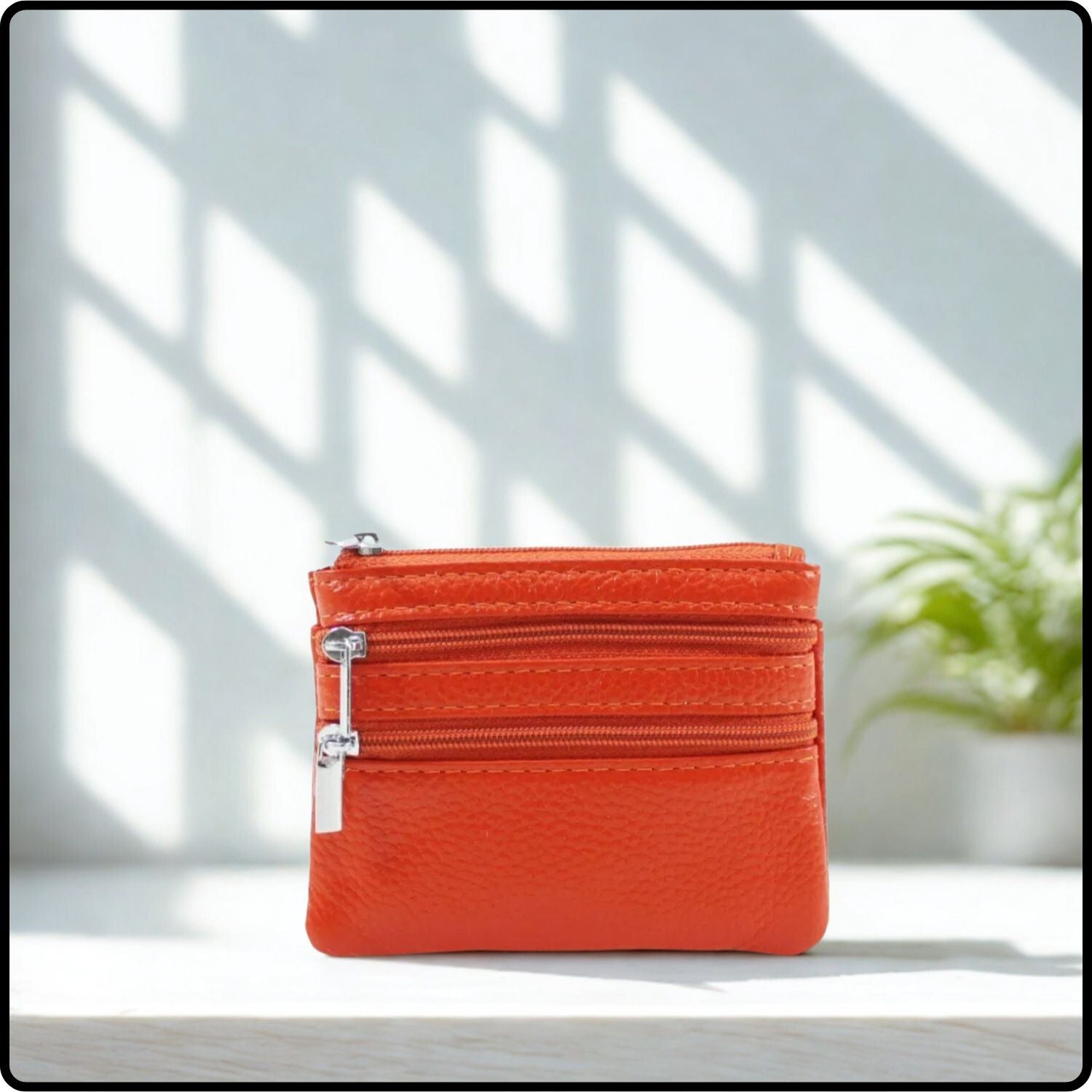 Leather Zipper Coin Purse - 001-ORANGE