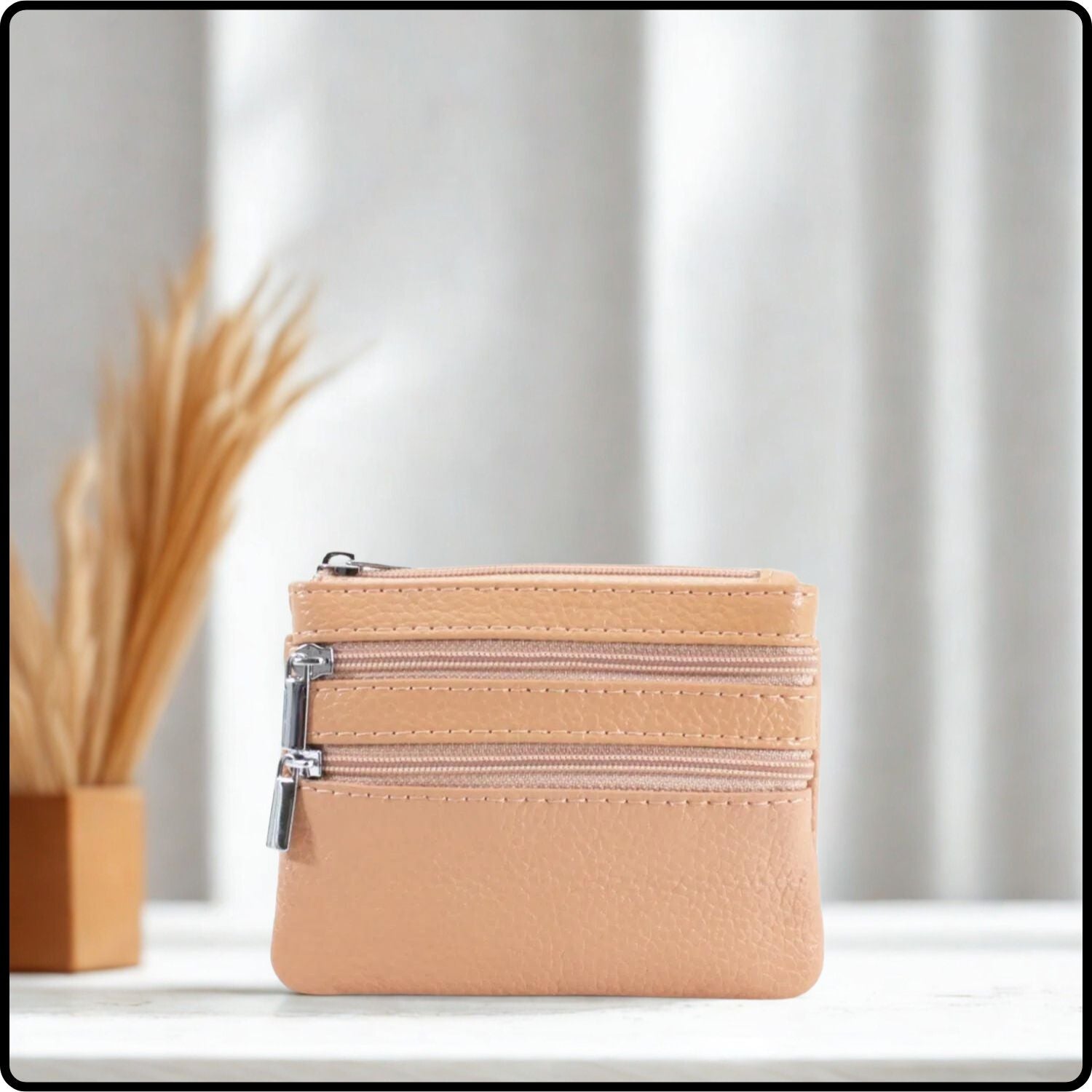 Leather Zipper Coin Purse - 001-PINK