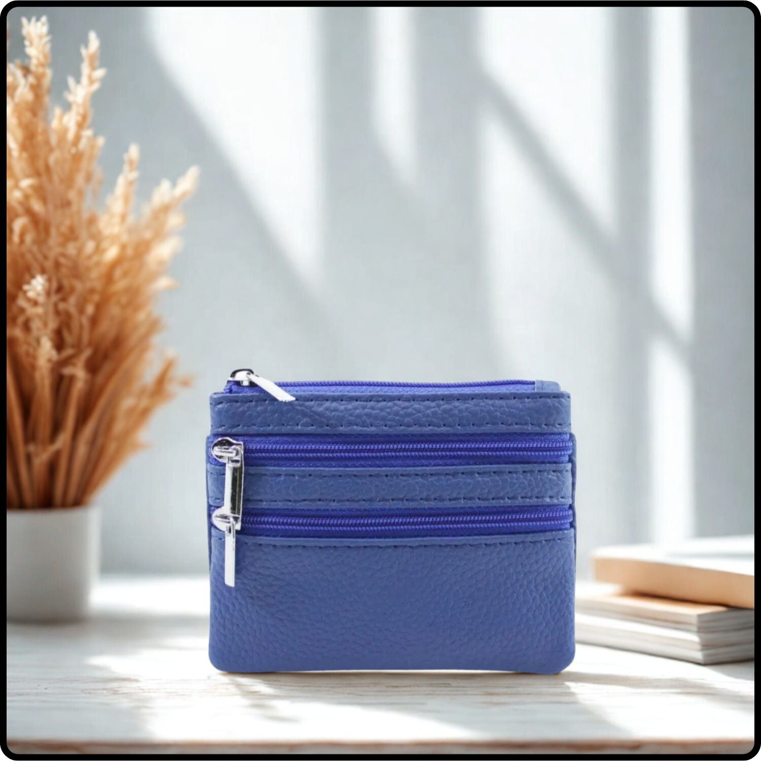 Leather Zipper Coin Purse - 001-BLUE