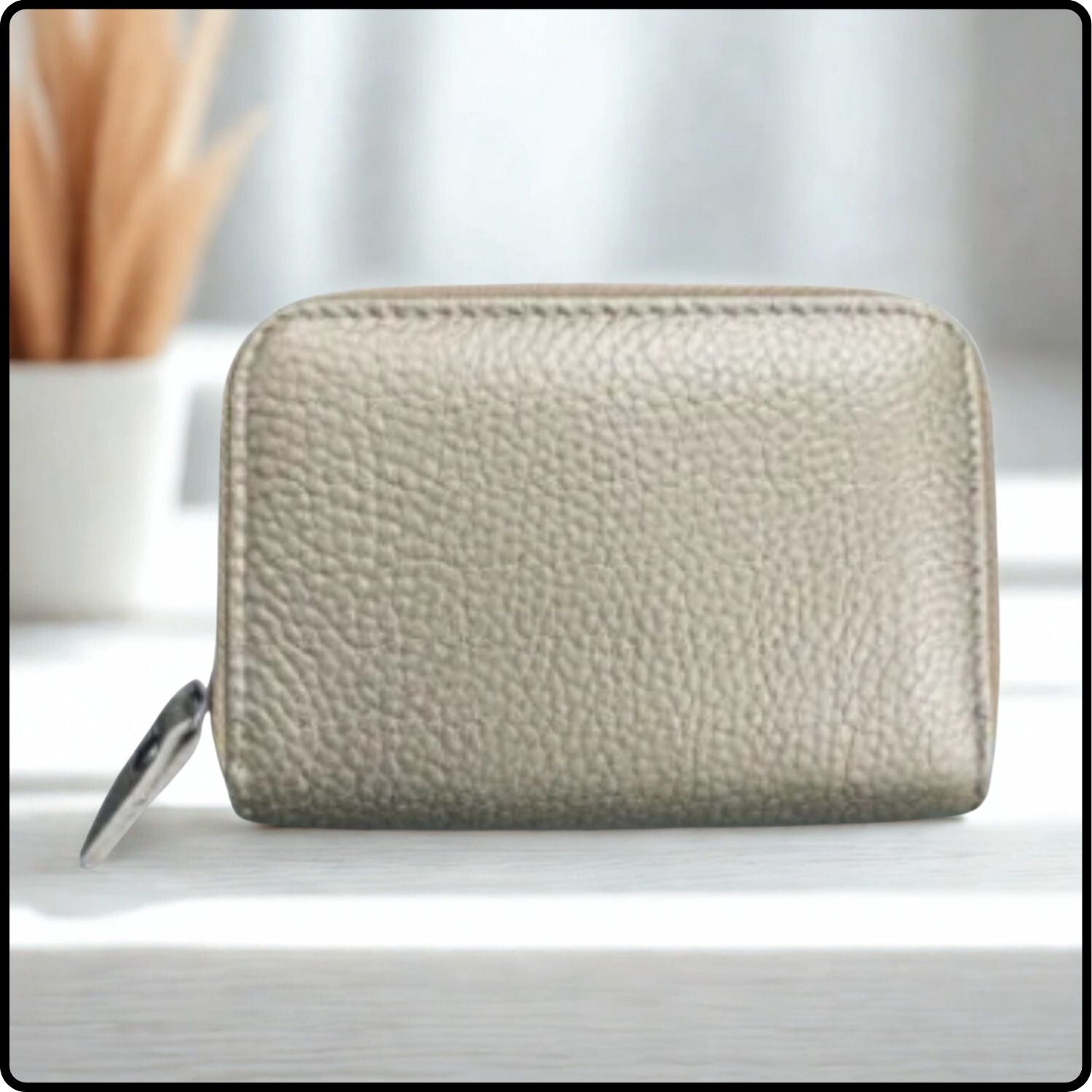 Single Zip Pebbled Leather Card Holder - KB82-GOLD