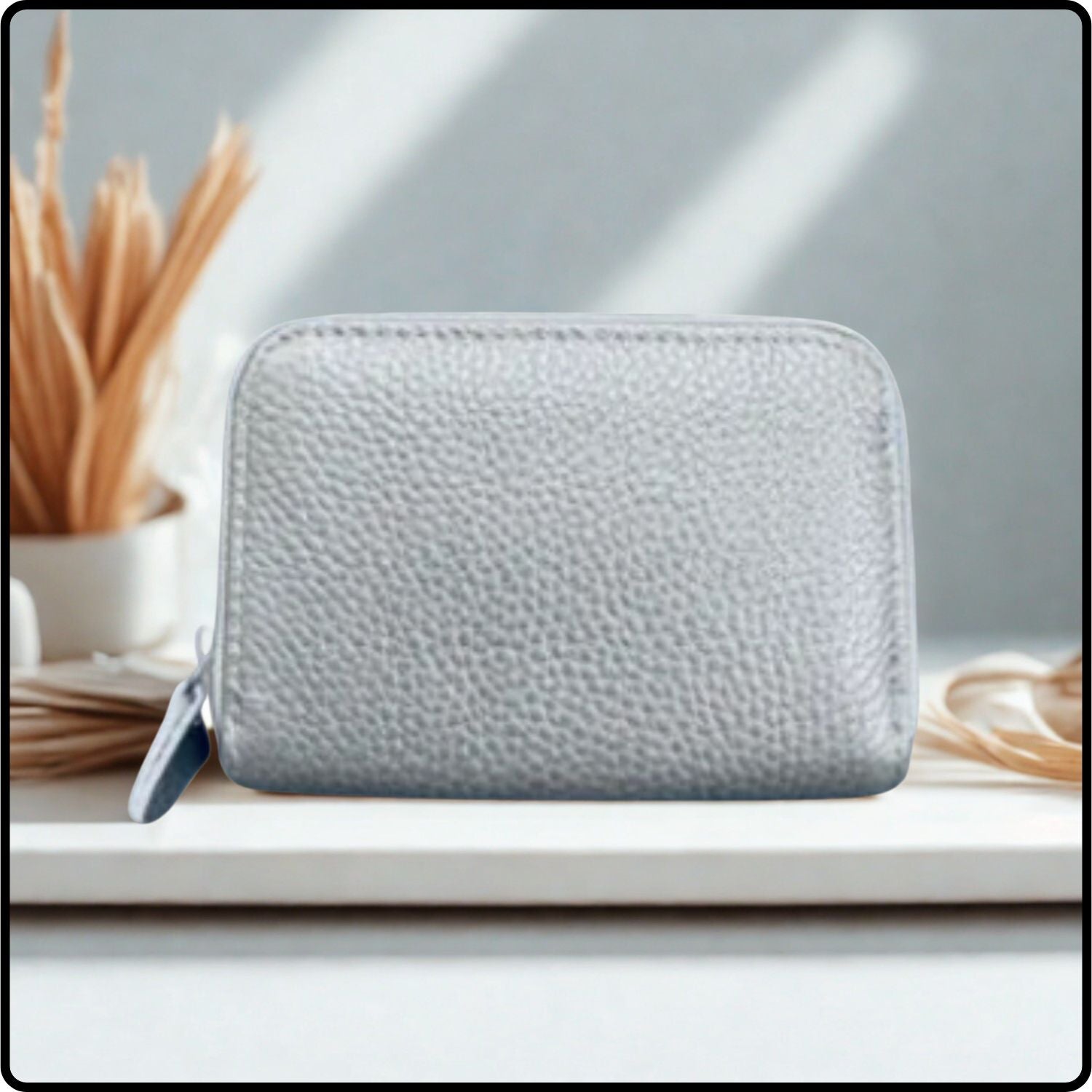 Single Zip Pebbled Leather Card Holder - KB82-SILVER