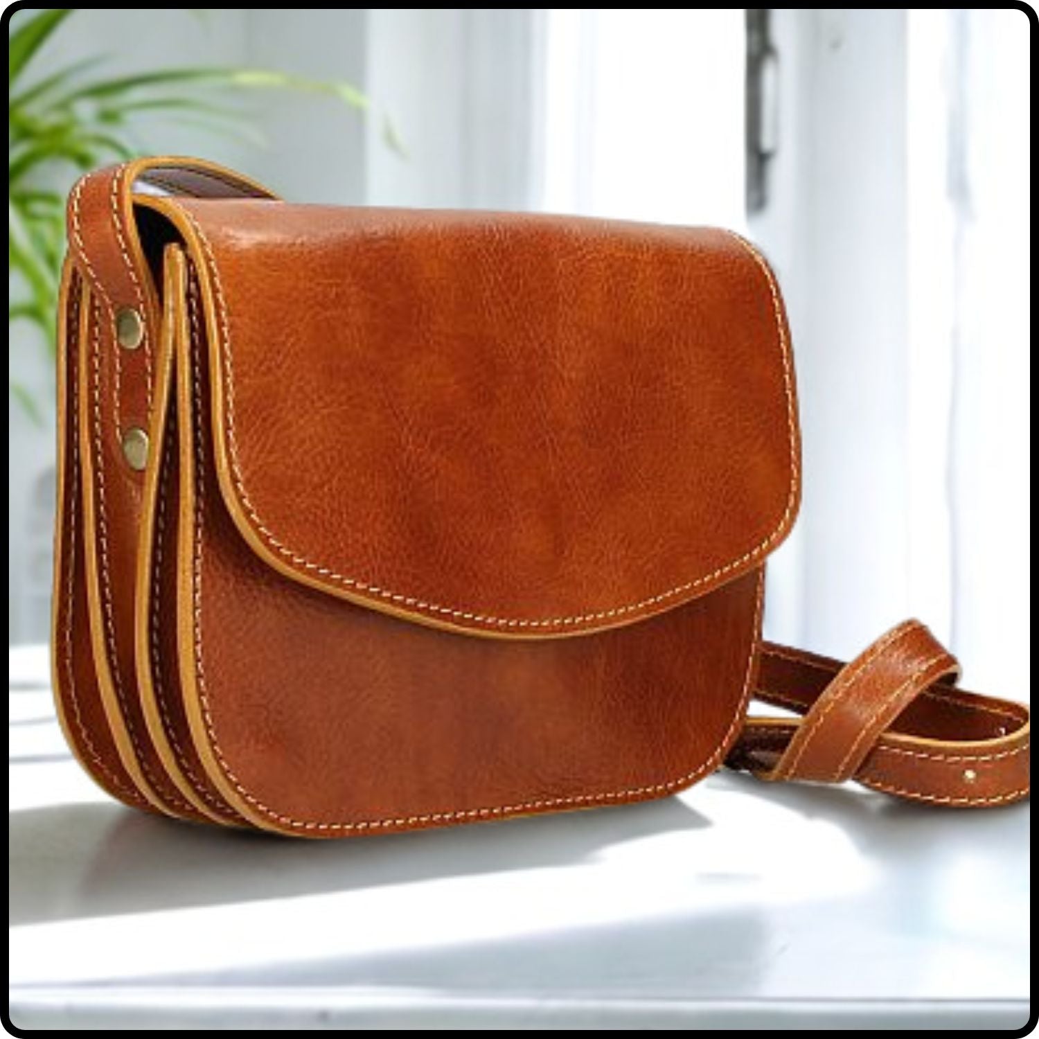 Leather Handbag - TR176/CO-COGNAC
