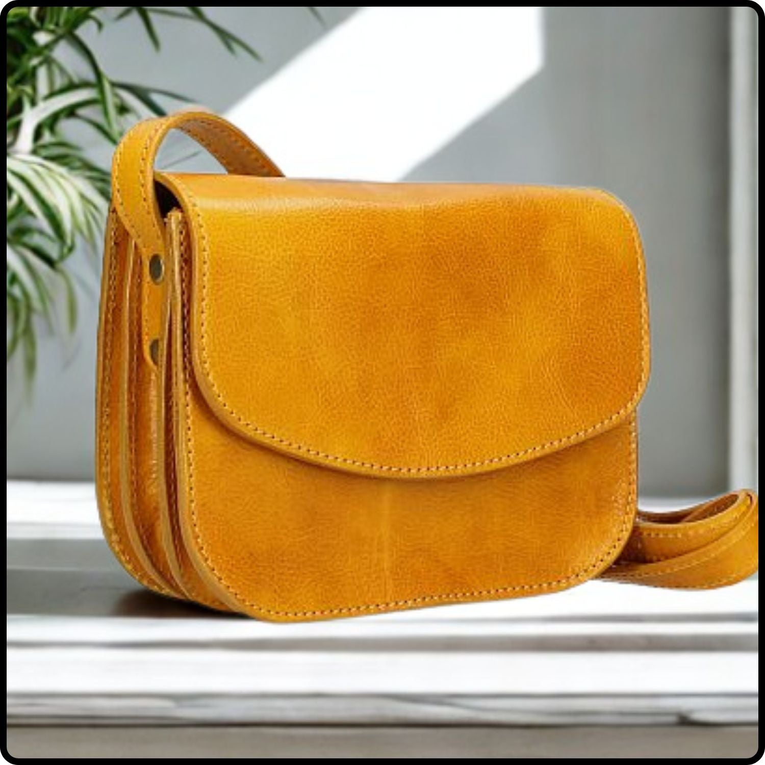Leather Handbag - TR176/SE-MUSTARD