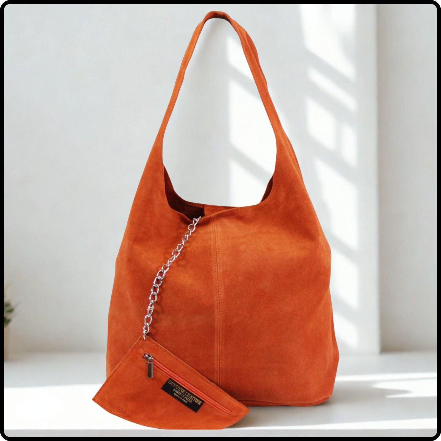 Suede Leather Slouchy Bag - VP144-ORANGE