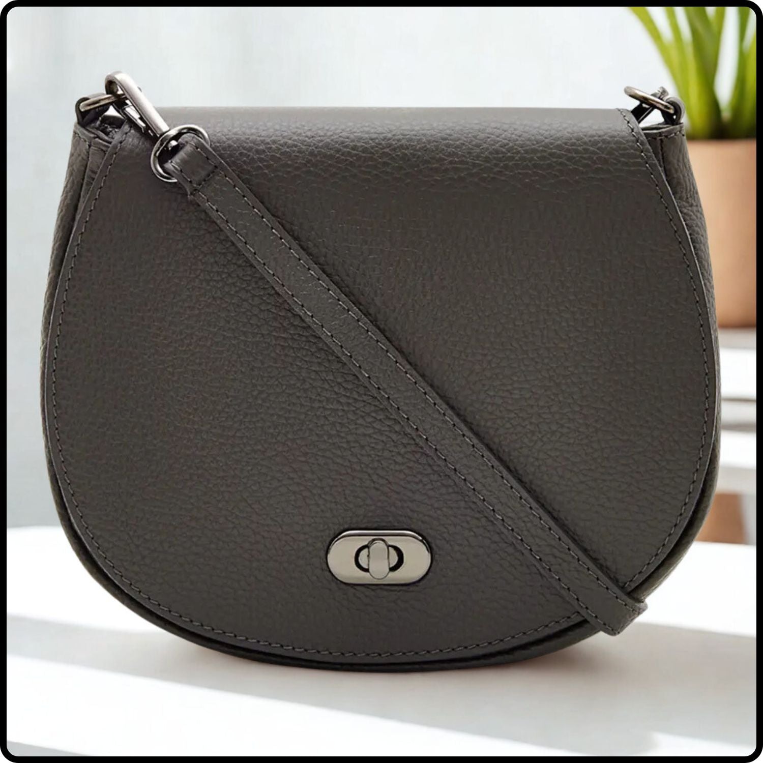 Soft Leather Shoulder Bag - PS249-DARK GREY