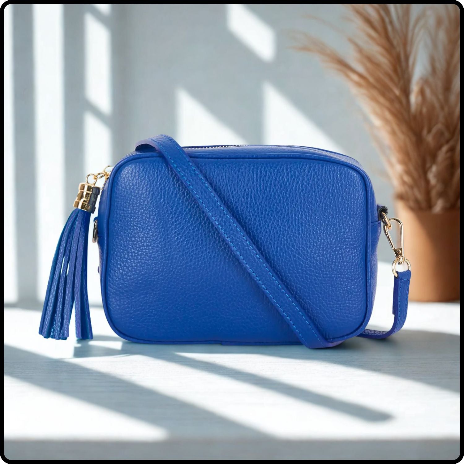 Leather Cross Body Bag Tassel- PS233-ROYAL BLUE