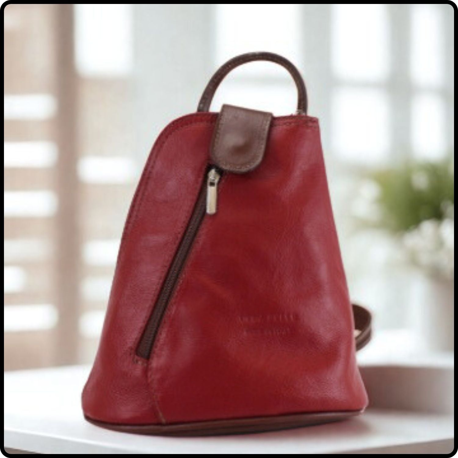 Small Soft Leather Backpack - VPB14-RED/BROWN