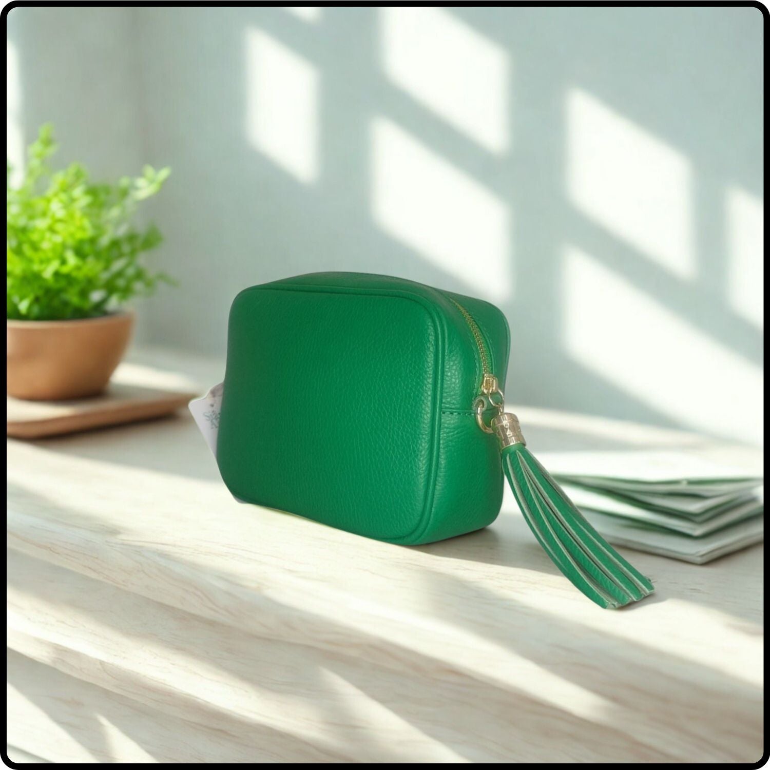 Leather Cross Body Bag Tassel- PS233-GREEN