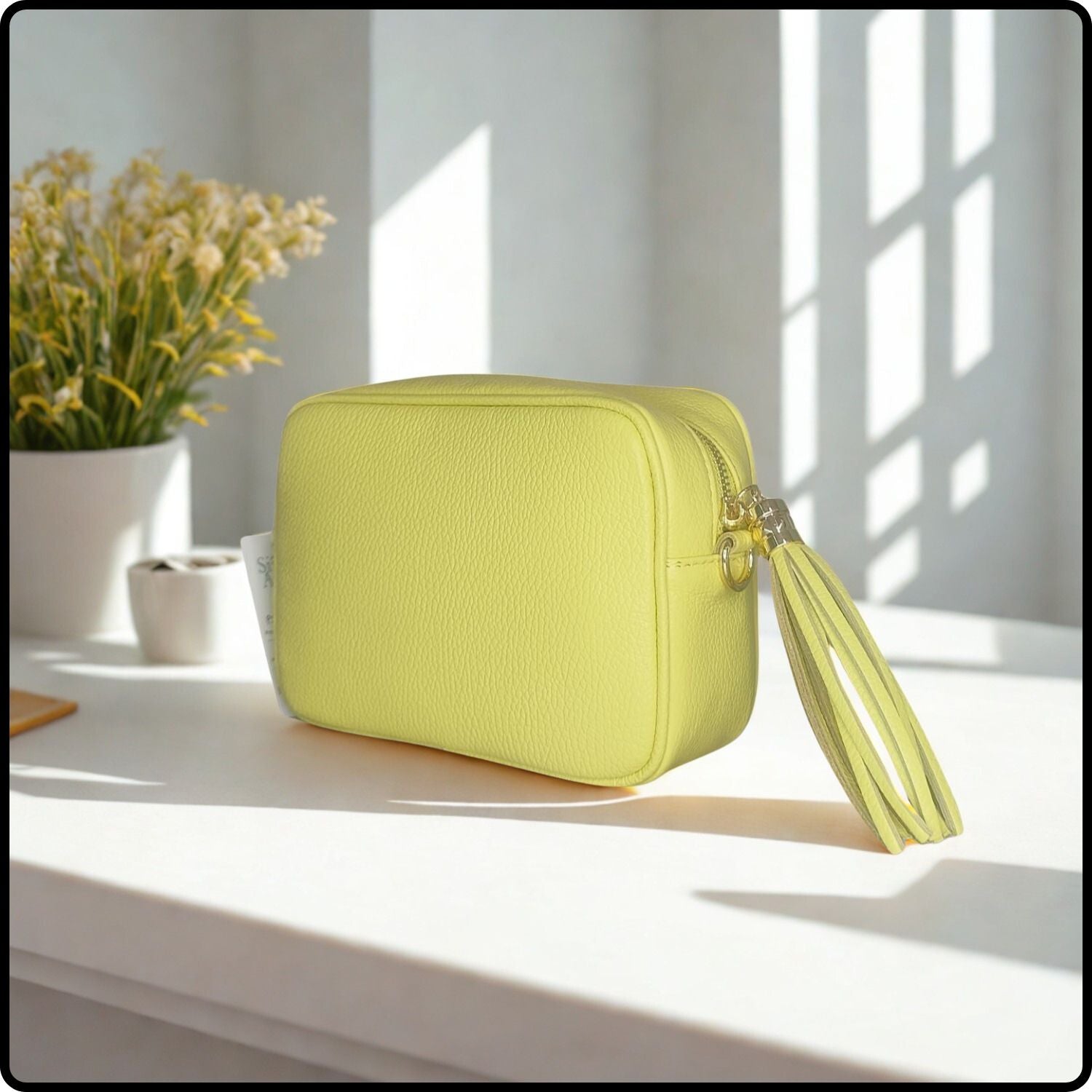 Leather Cross Body Bag Tassel- PS233-LEMON