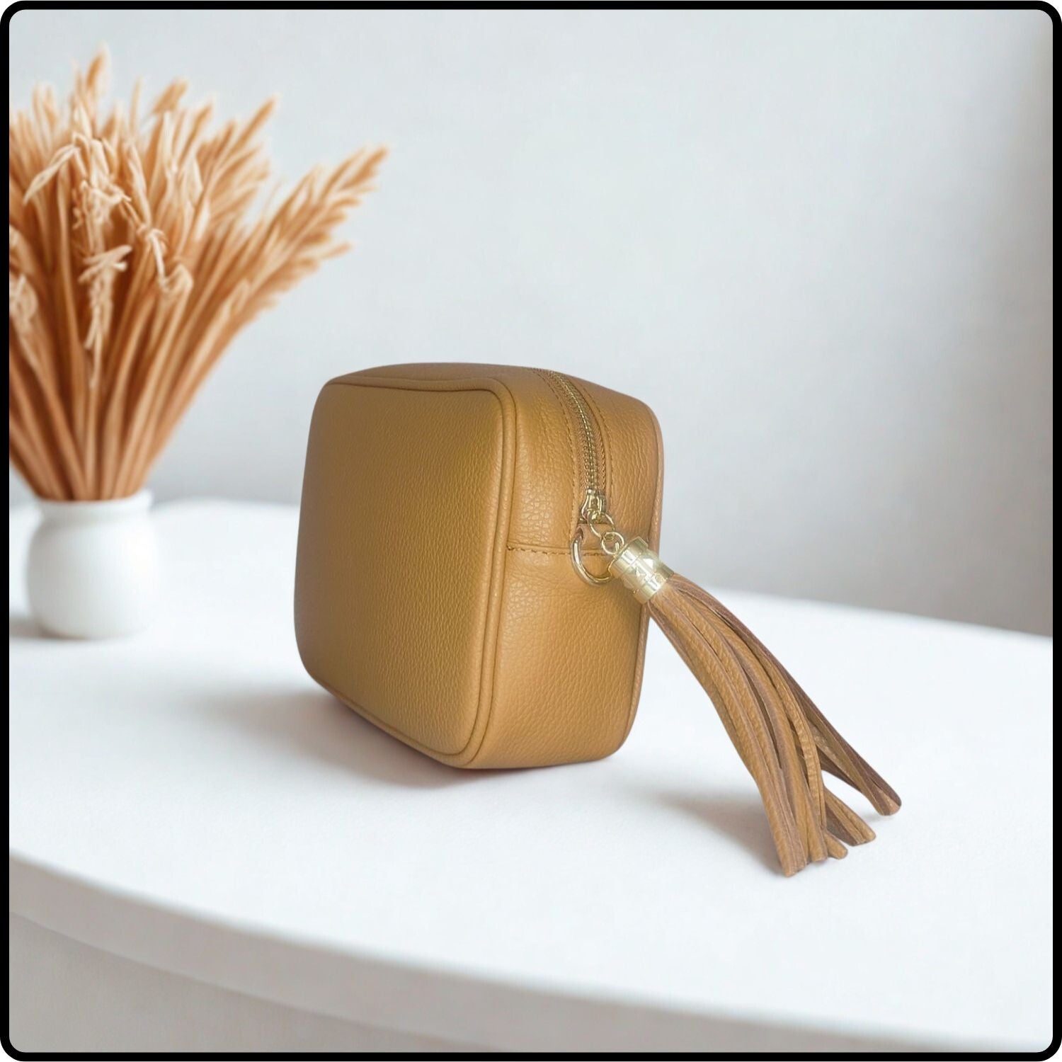 Leather Cross Body Bag Tassel- PS233-LIGHT TAN