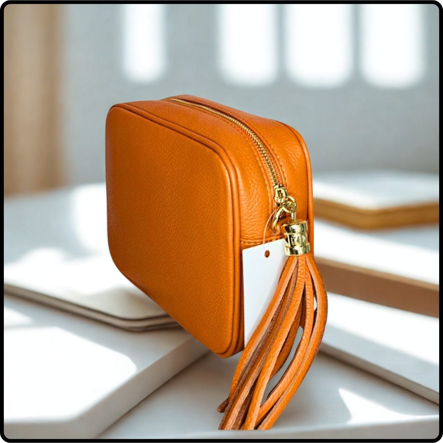 Leather Cross Body Bag Tassel- PS233-ORANGE