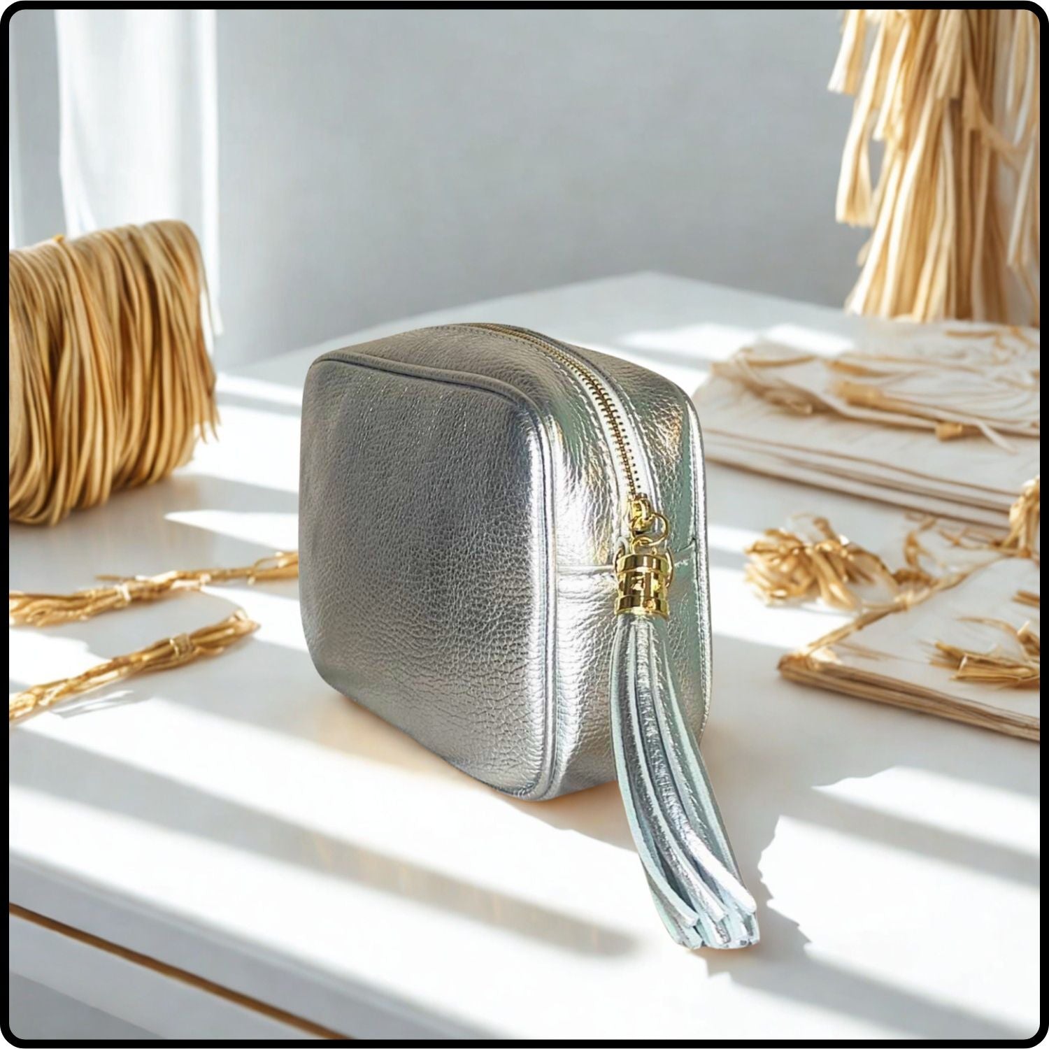 Leather Cross Body Bag Tassel- PS233-SILVER