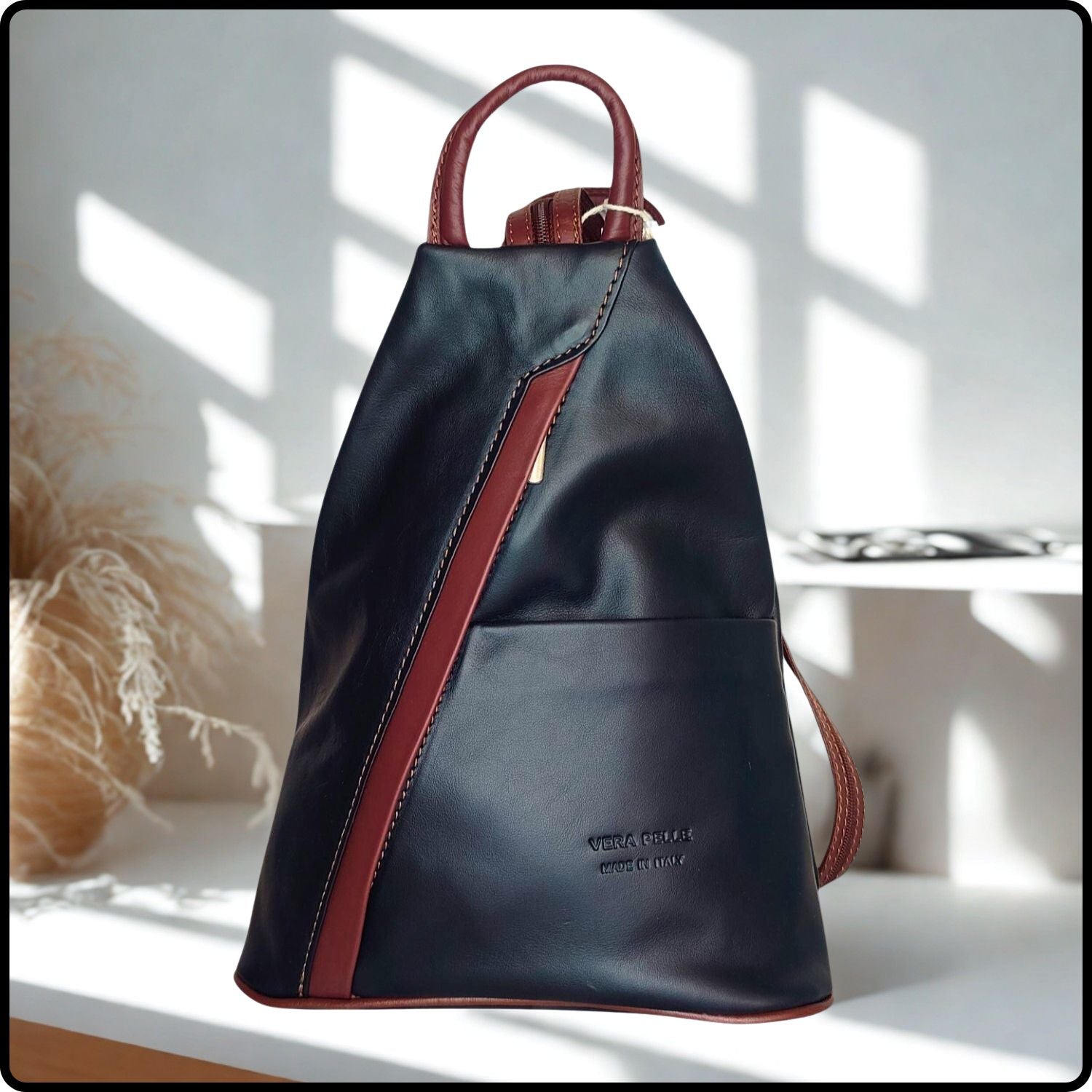 Large Soft Leather Backpack - VPR244-BLACK/BROWN